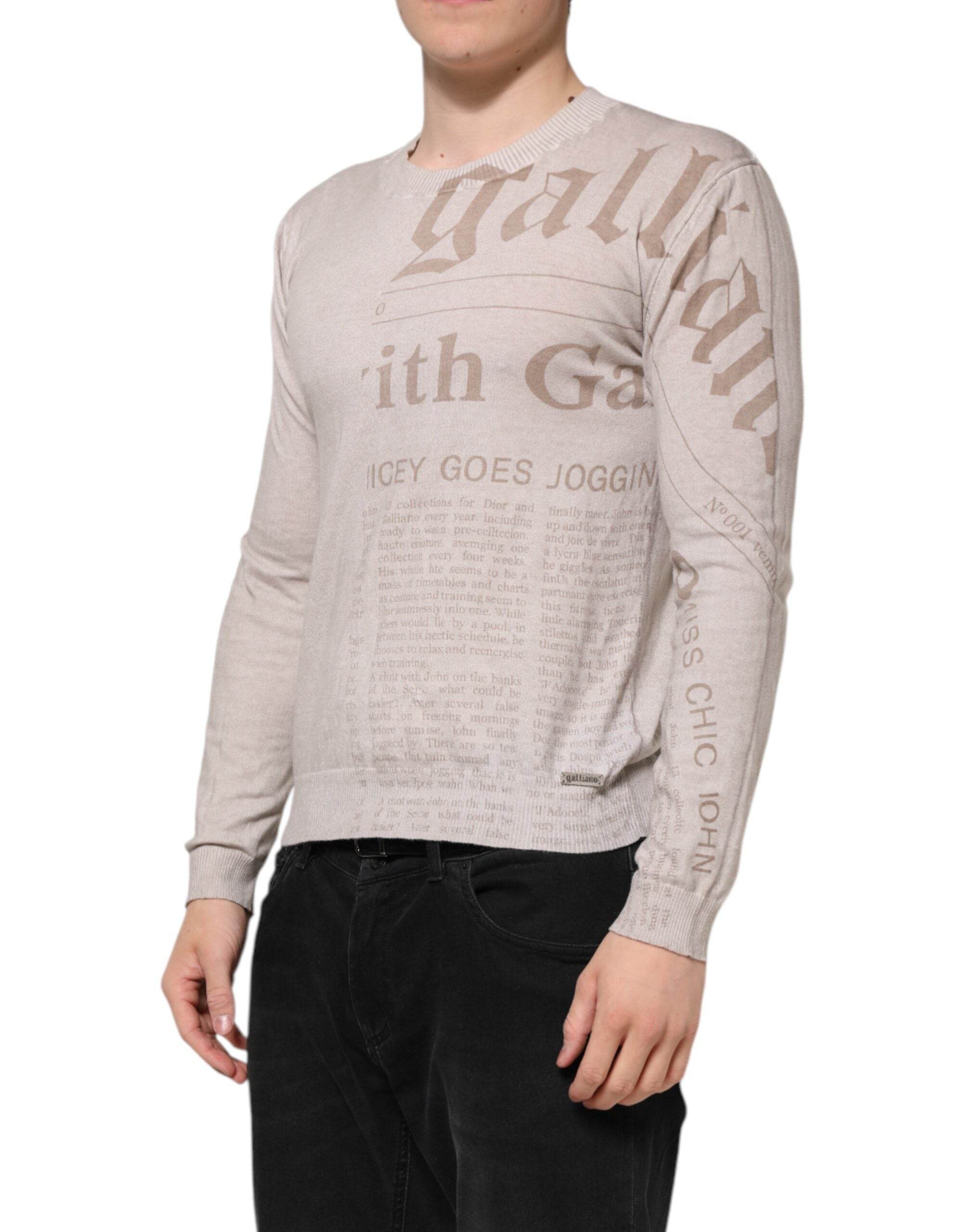 John Galliano Beige Printed Logo Roundneck Long Sleeves Men Sweater - Hilstor
