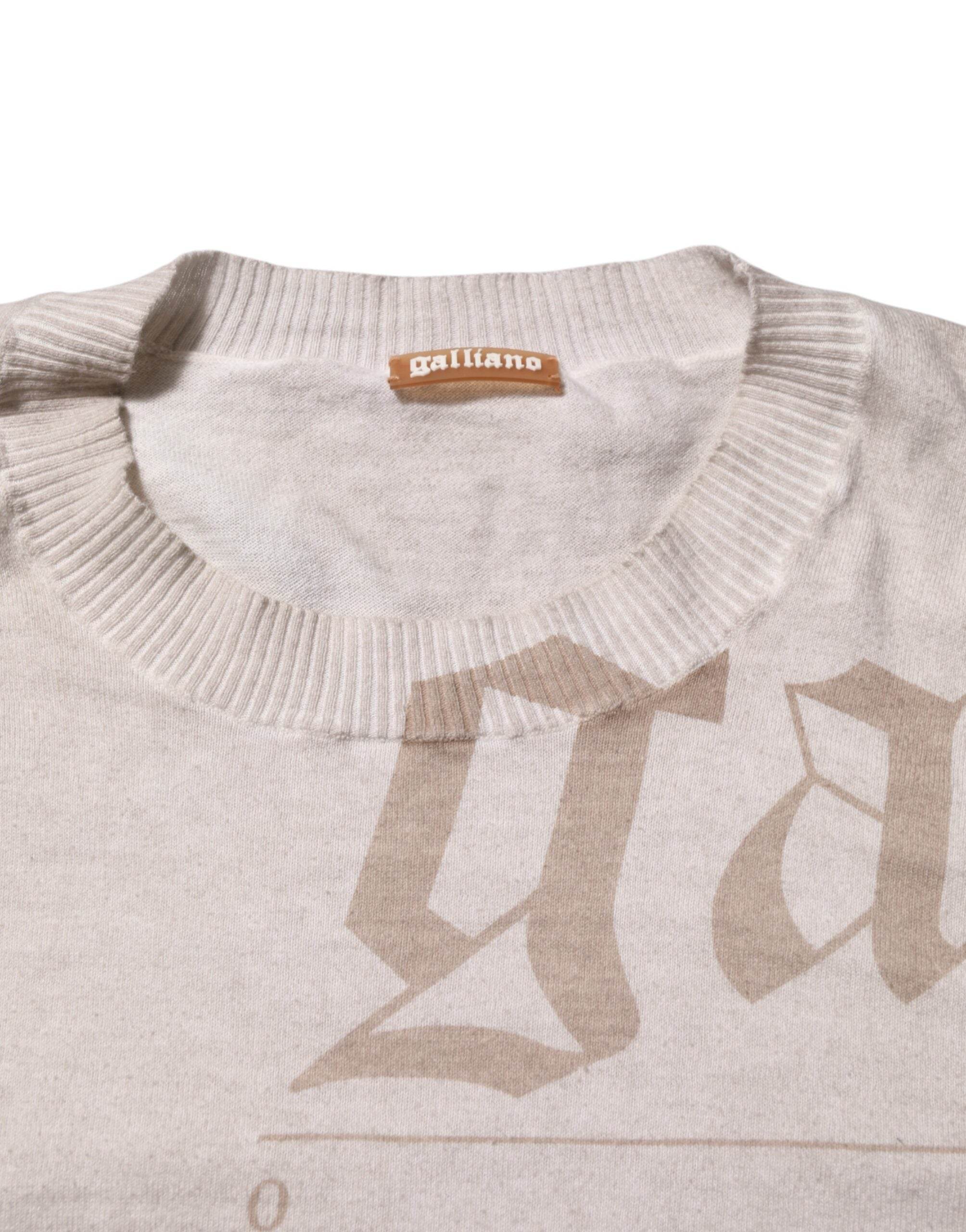 John Galliano Beige Printed Logo Roundneck Long Sleeves Men Sweater - Hilstor