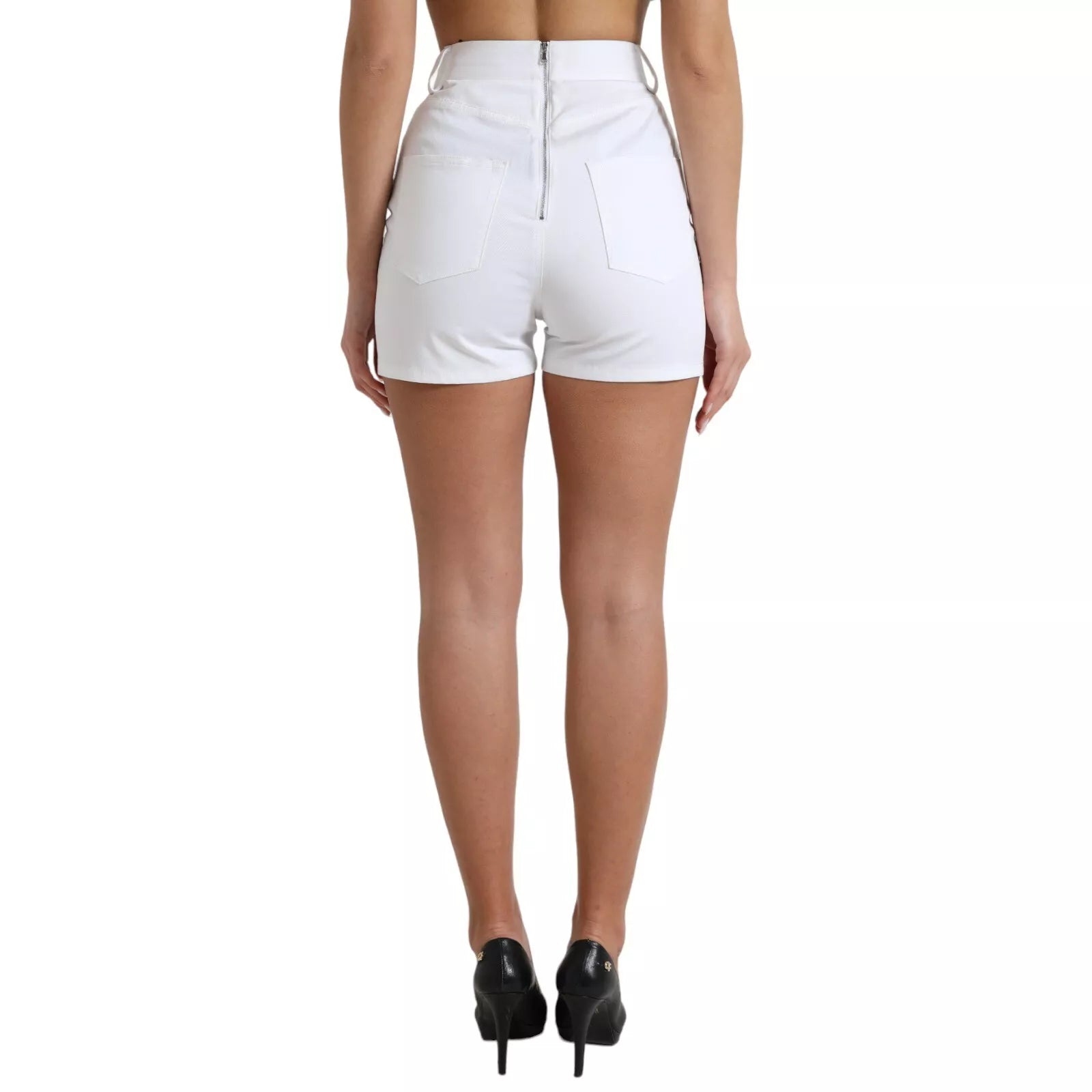 Dolce &amp; Gabbana Hvide Hotpants Shorts Med Høj Talje Og Blonde Front Foran