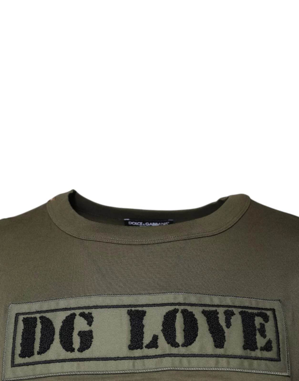 Dolce & Gabbana Army Green DG Love Cotton Crew Neck T-shirt - Hilstor