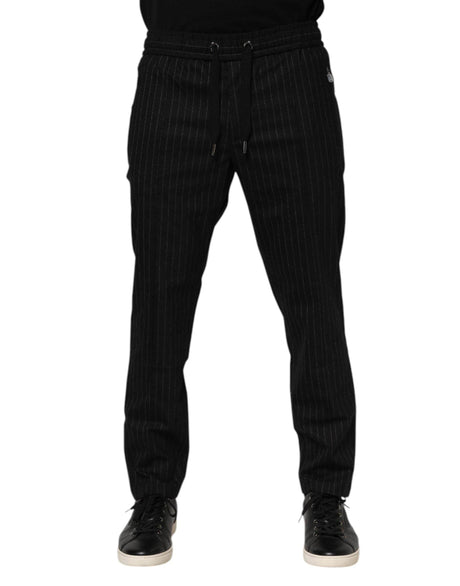 Dolce & Gabbana Black Striped Wool Men Jogger Pants - Hilstor