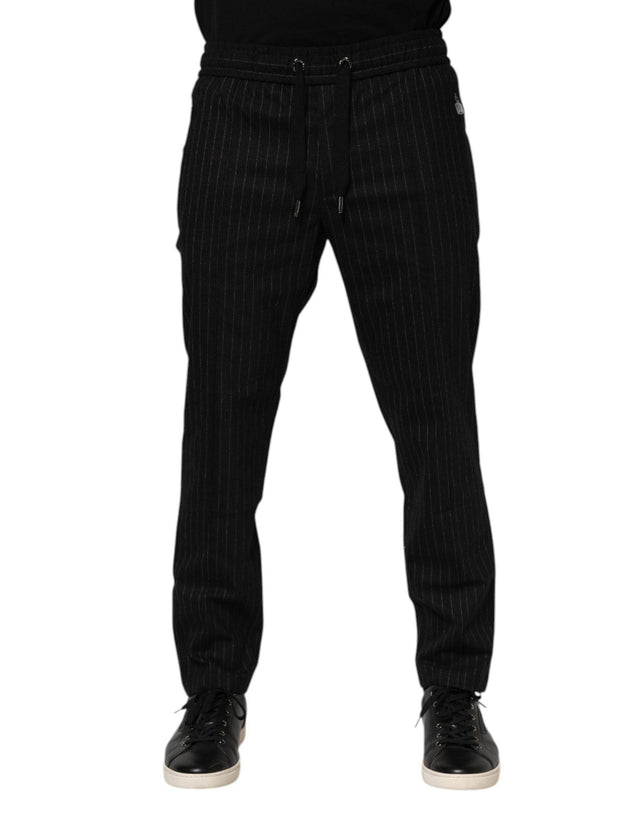 Dolce & Gabbana Black Striped Wool Men Jogger Pants - Hilstor