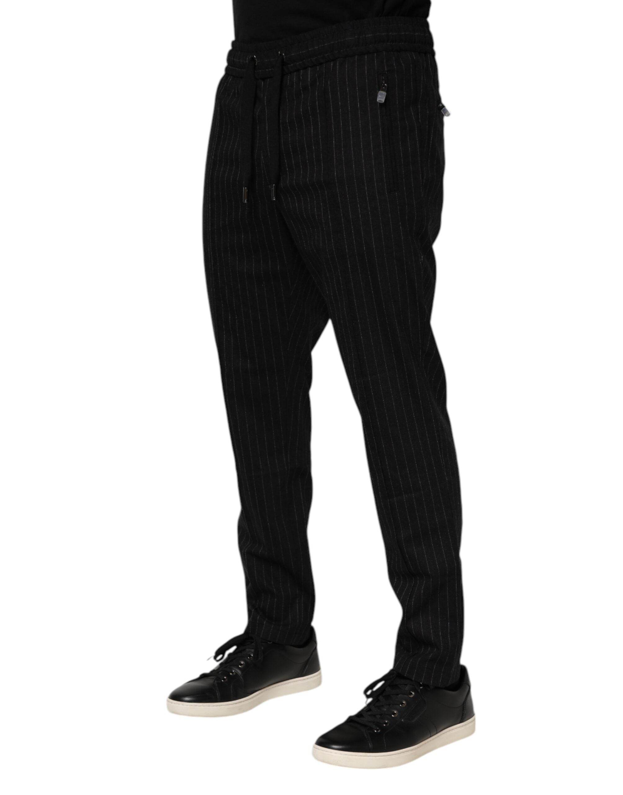 Dolce & Gabbana Black Striped Wool Men Jogger Pants - Hilstor