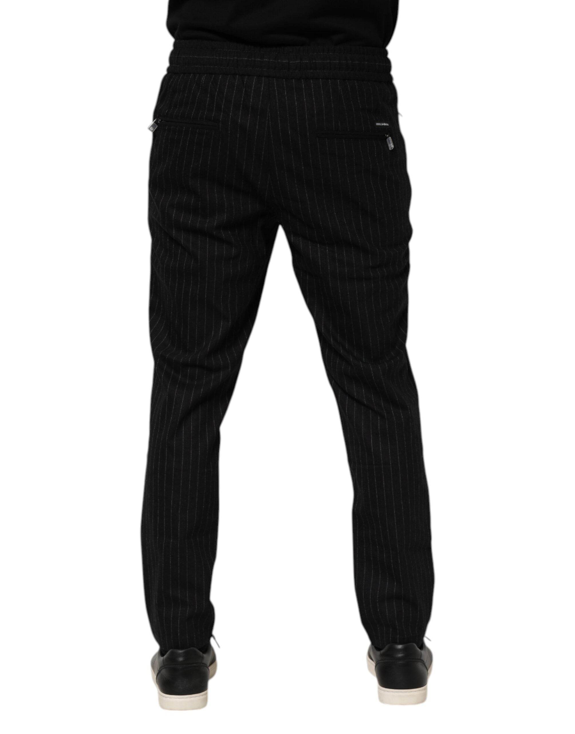 Dolce & Gabbana Black Striped Wool Men Jogger Pants - Hilstor