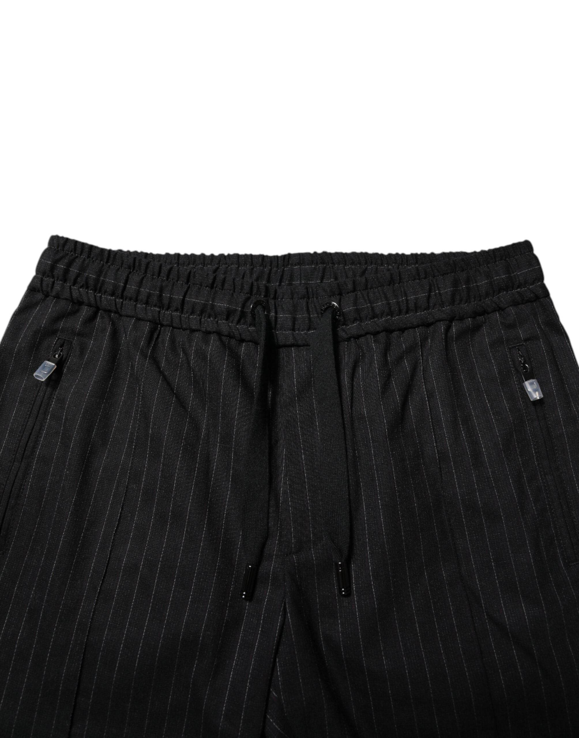 Dolce & Gabbana Black Striped Wool Men Jogger Pants - Hilstor
