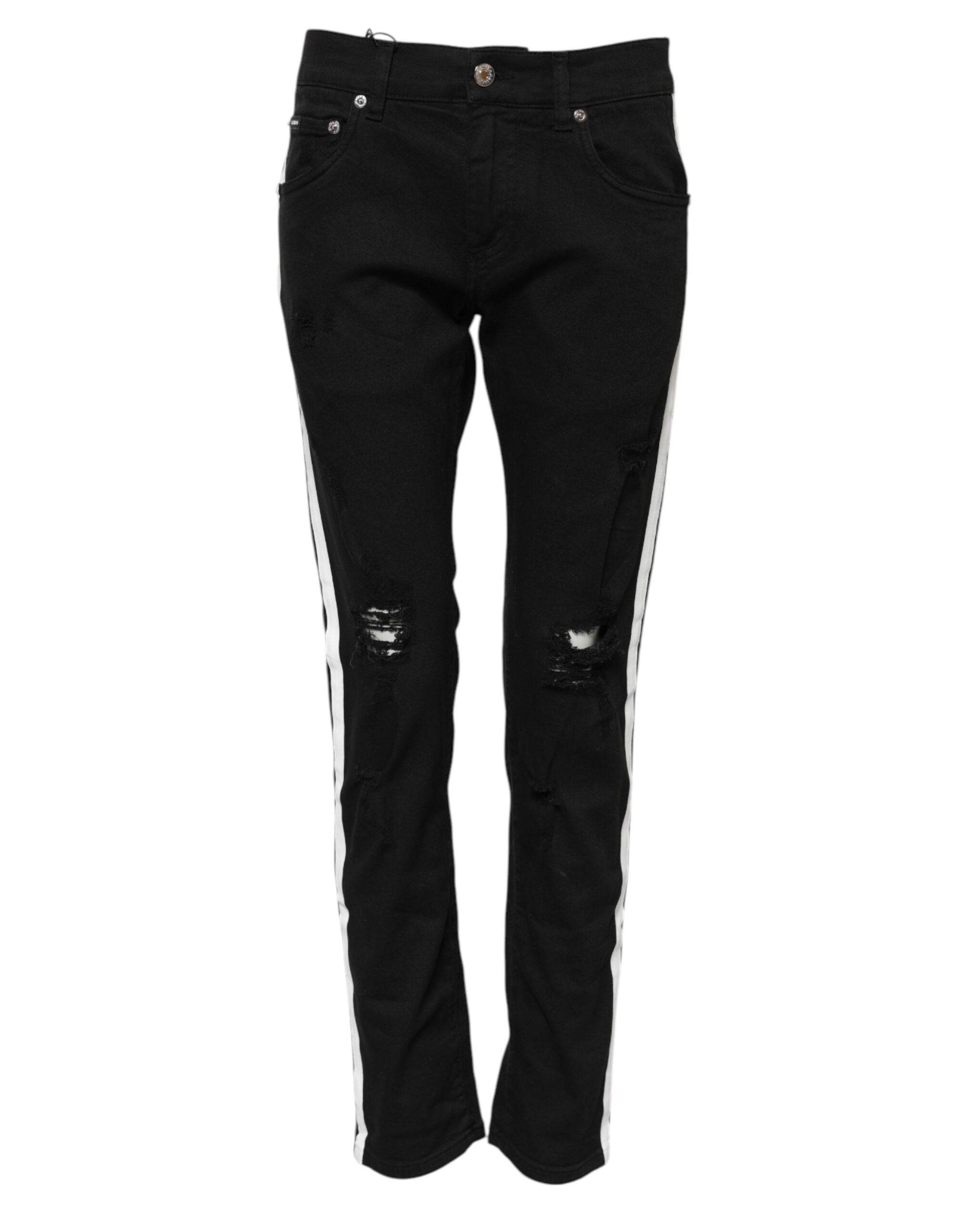 Dolce & Gabbana Black Tattered White Lining Skinny Denim Jeans - Hilstor