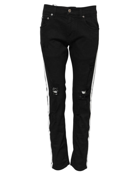 Dolce & Gabbana Black Tattered White Lining Skinny Denim Jeans - Hilstor