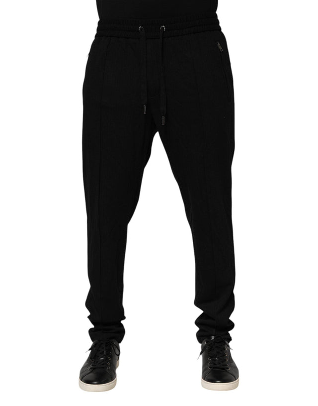 Dolce & Gabbana Black Viscose Skinny Logo Men Jogger Pants - Hilstor
