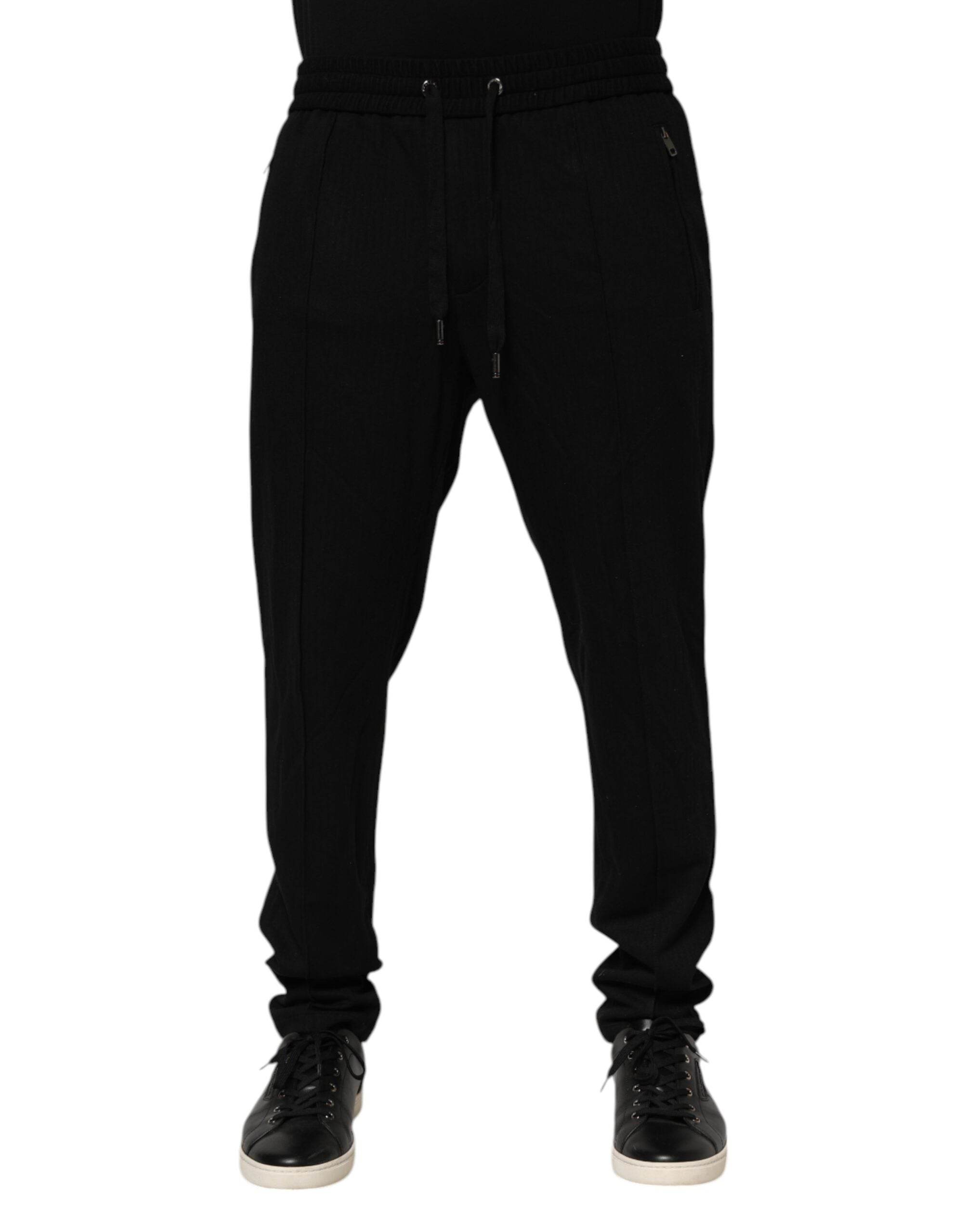 Dolce & Gabbana Black Viscose Skinny Logo Men Jogger Pants - Hilstor