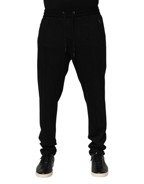 Dolce & Gabbana Black Viscose Skinny Logo Men Jogger Pants - Hilstor