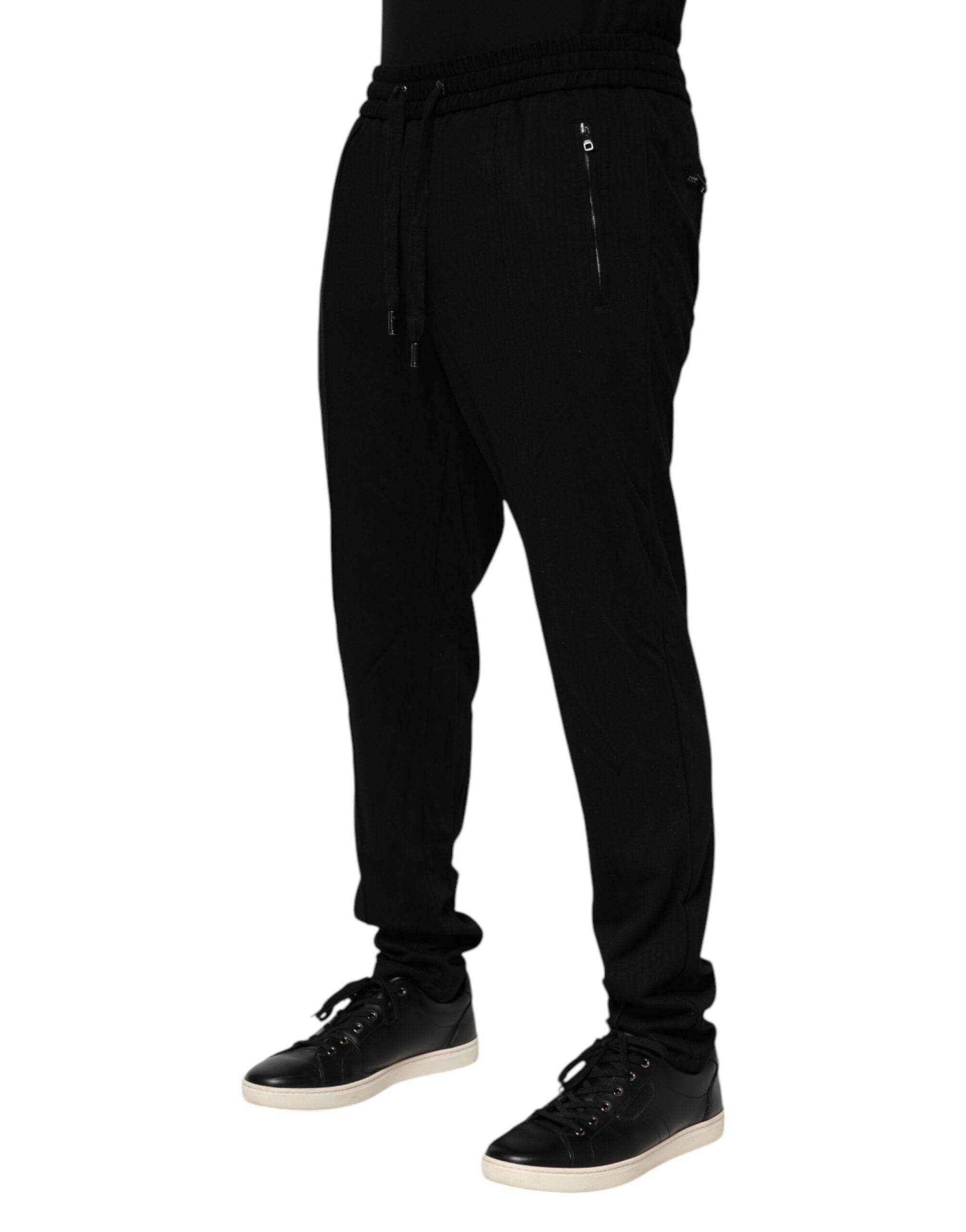 Dolce & Gabbana Black Viscose Skinny Logo Men Jogger Pants - Hilstor