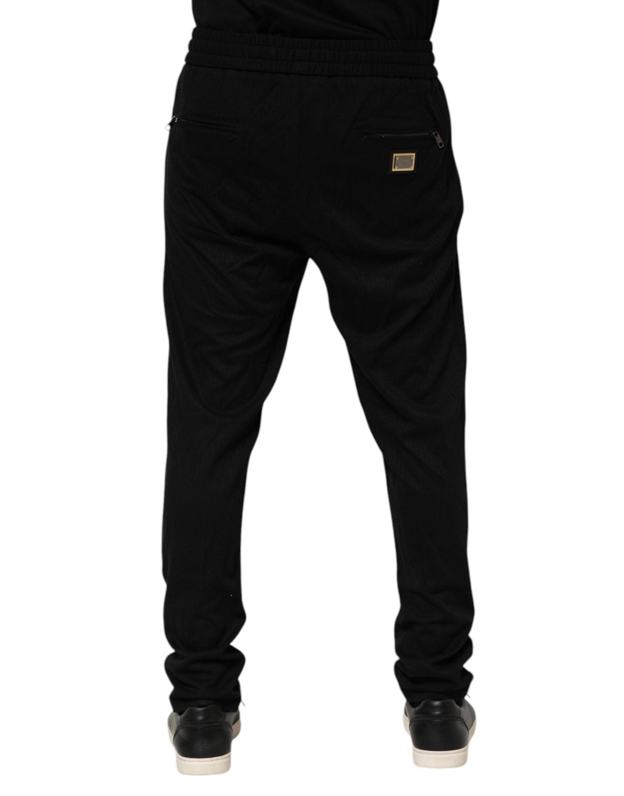 Dolce & Gabbana Black Viscose Skinny Logo Men Jogger Pants - Hilstor