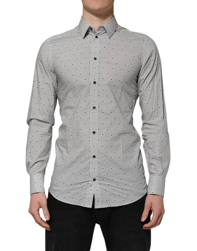 Dolce & Gabbana Gray Dotted Semi Fitted GOLD Men Formal Shirt - Hilstor