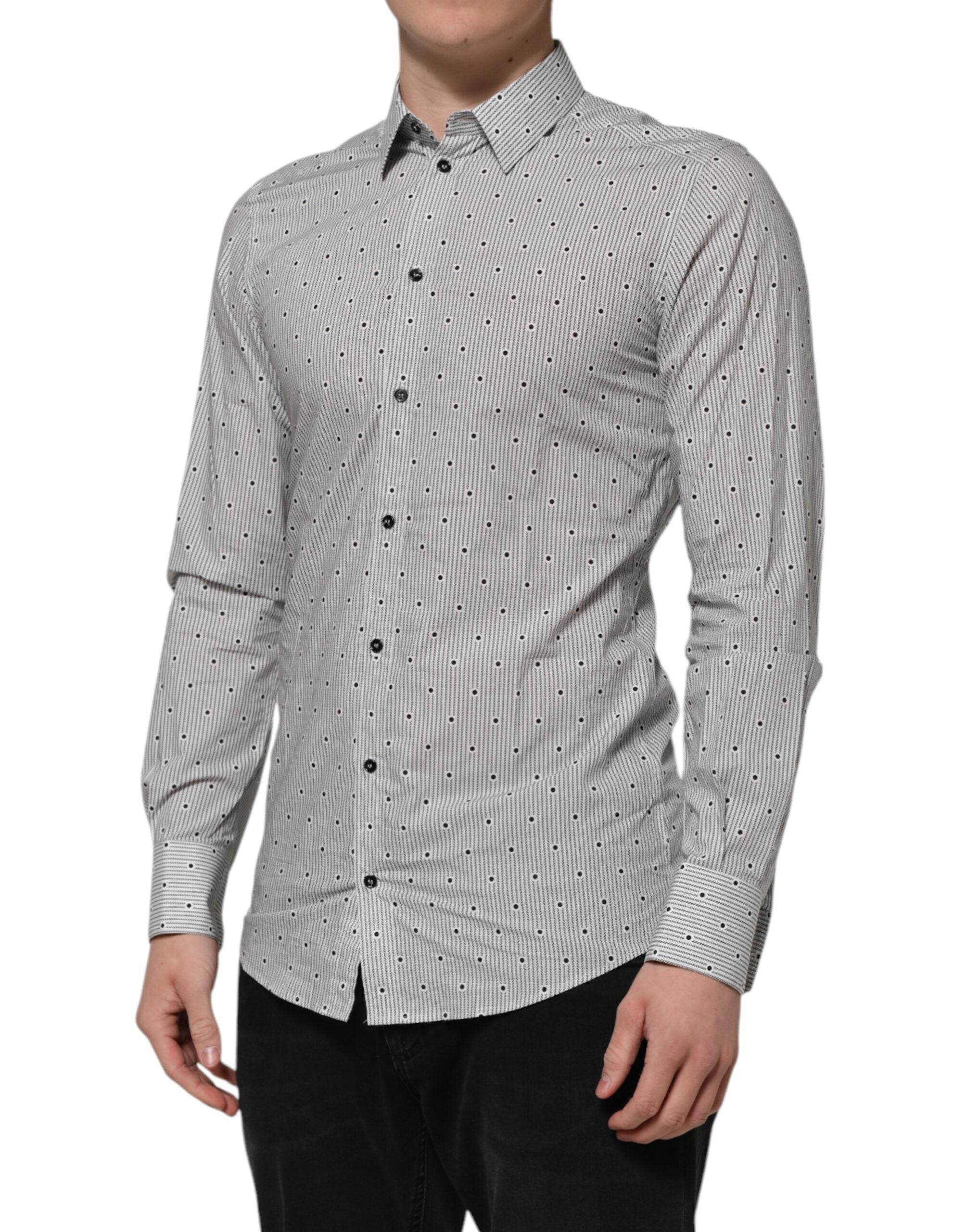 Dolce & Gabbana Gray Dotted Semi Fitted GOLD Men Formal Shirt - Hilstor