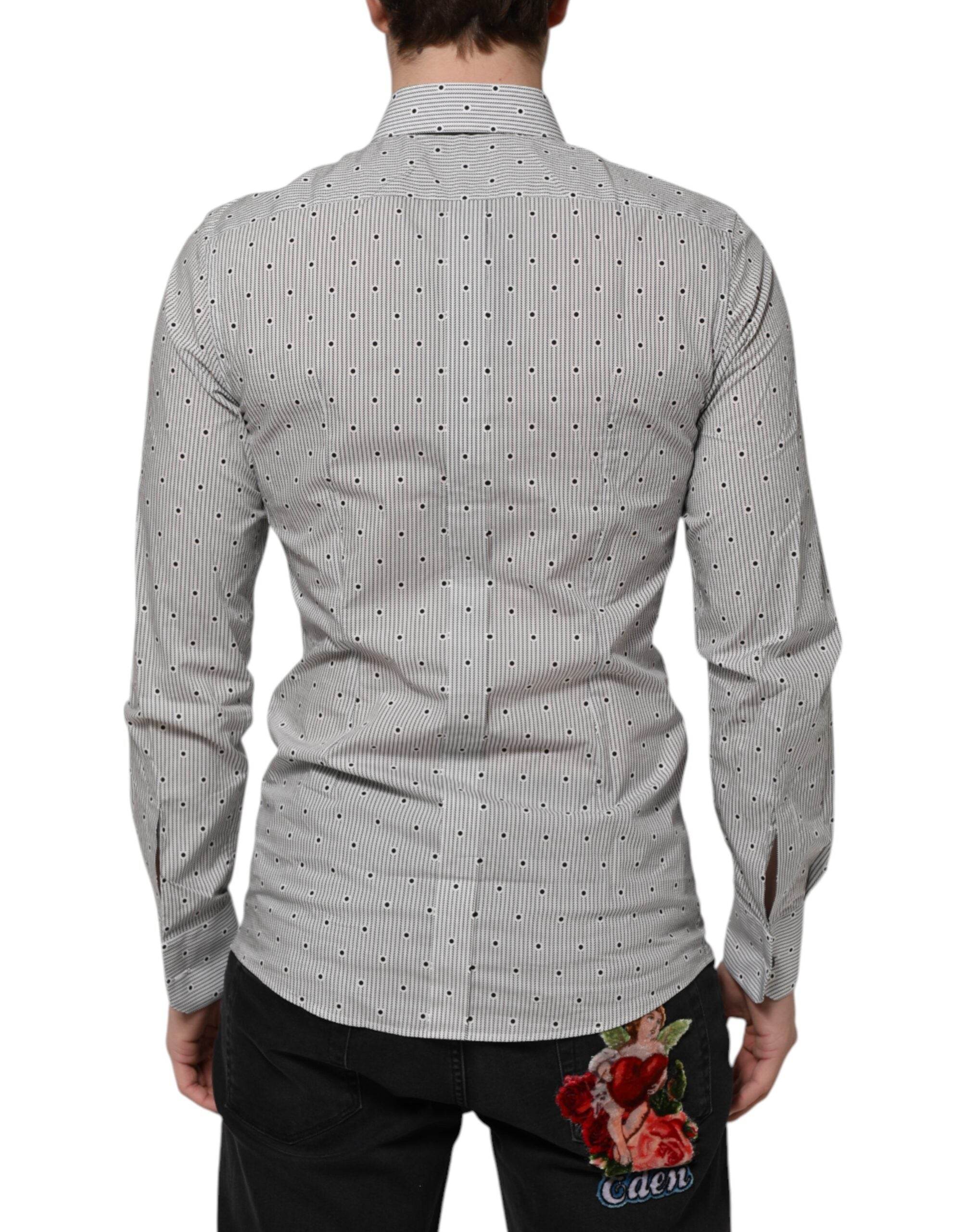 Dolce & Gabbana Gray Dotted Semi Fitted GOLD Men Formal Shirt - Hilstor