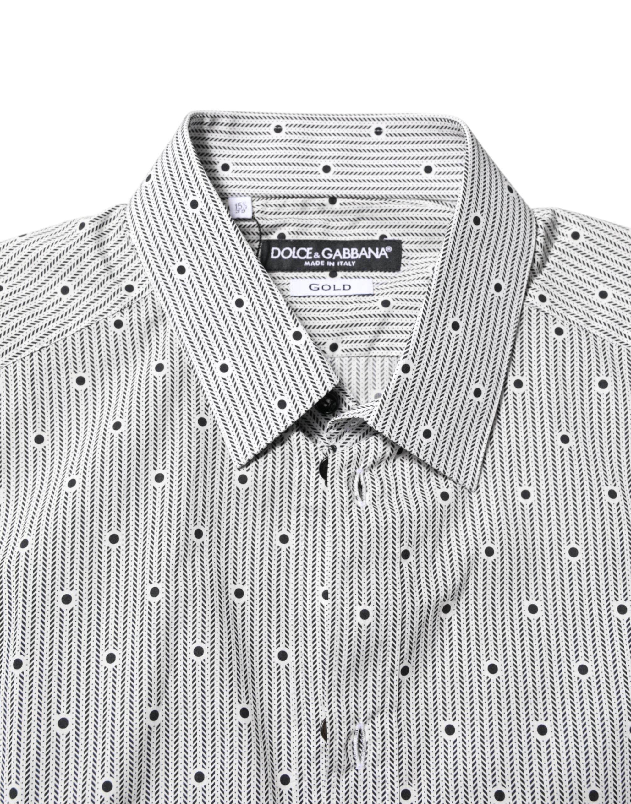 Dolce & Gabbana Gray Dotted Semi Fitted GOLD Men Formal Shirt - Hilstor
