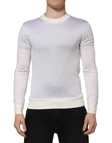 Dolce & Gabbana White Silk Crew Neck Long Sleeves T-shirt - Hilstor