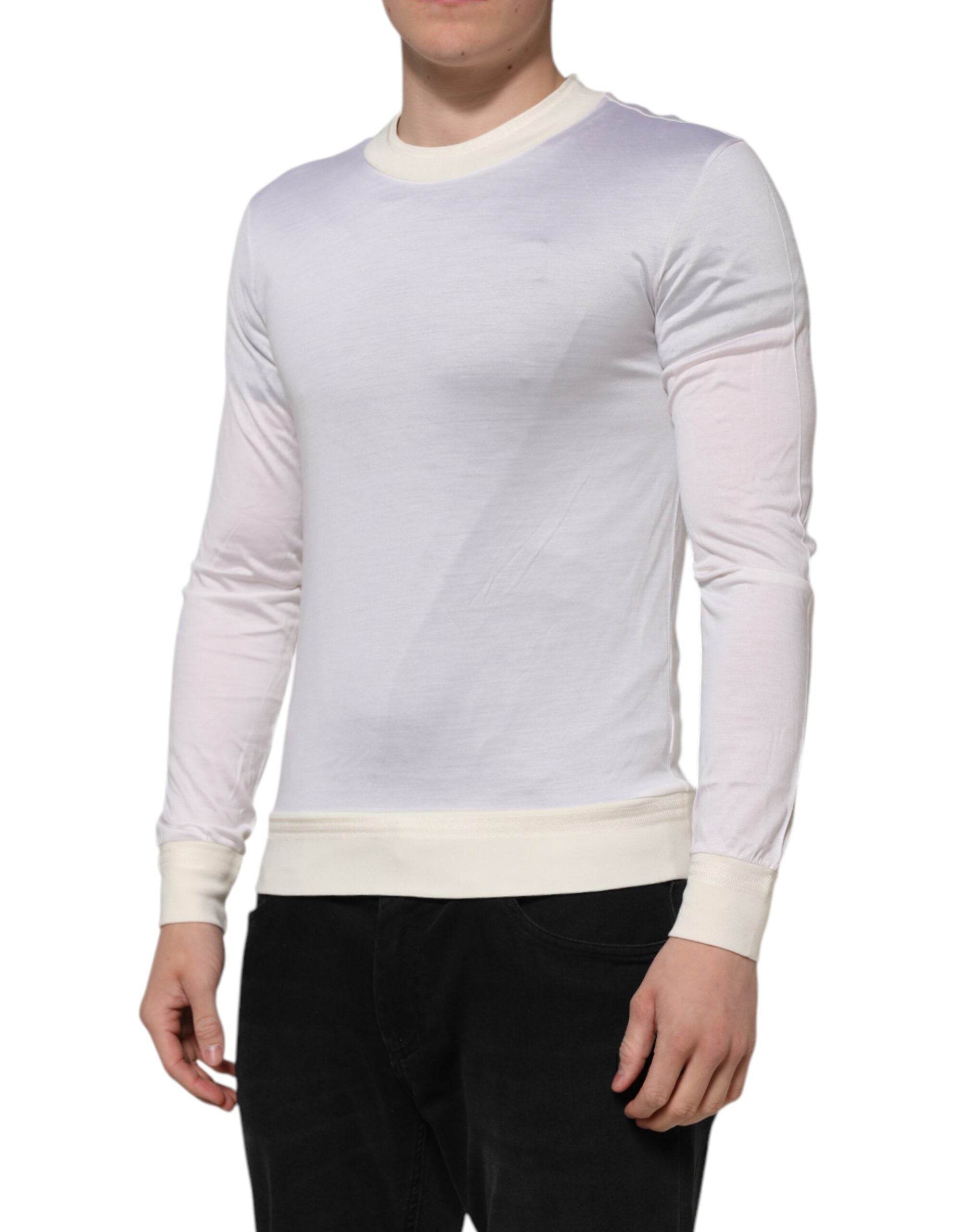 Dolce & Gabbana White Silk Crew Neck Long Sleeves T-shirt - Hilstor