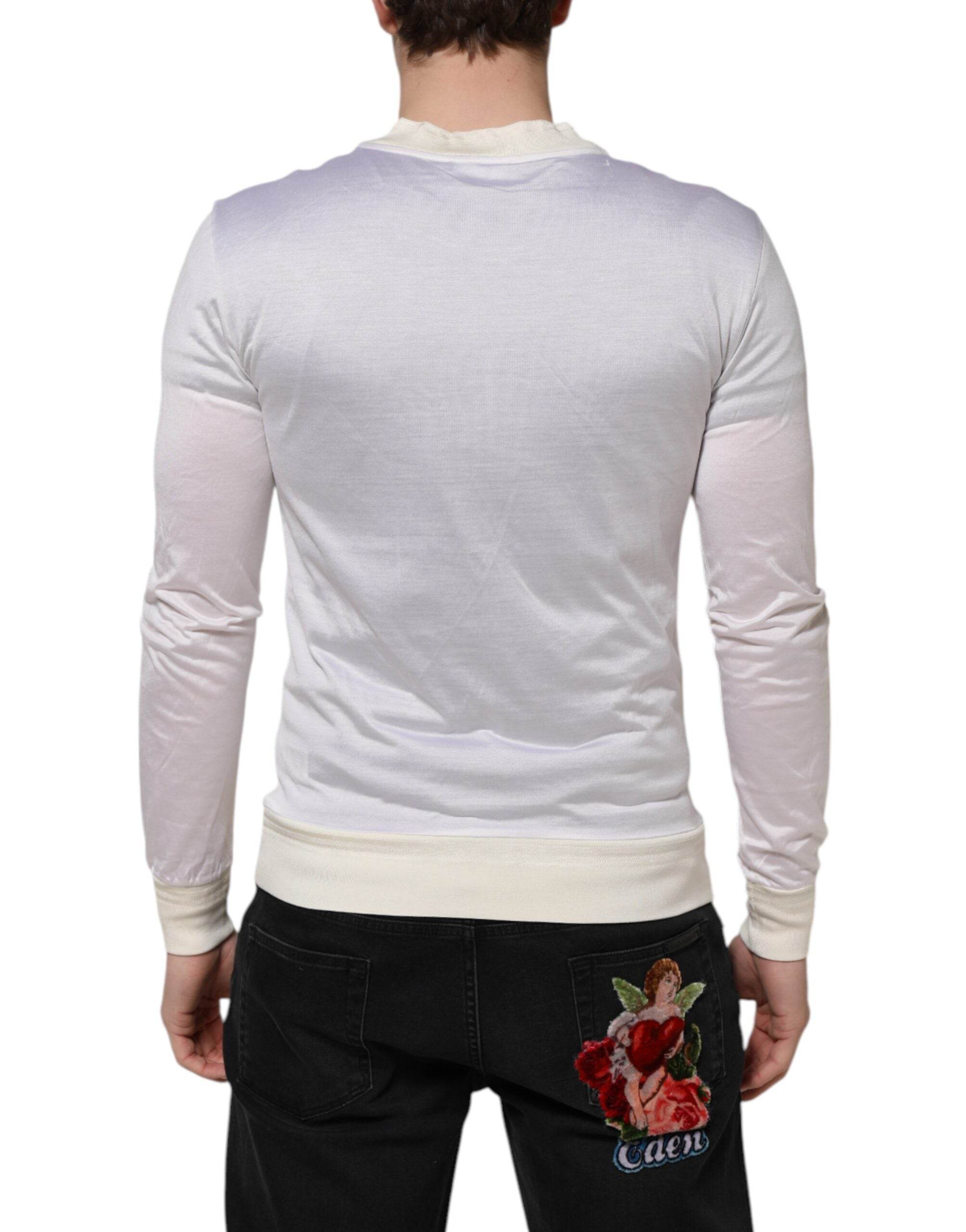 Dolce & Gabbana White Silk Crew Neck Long Sleeves T-shirt - Hilstor