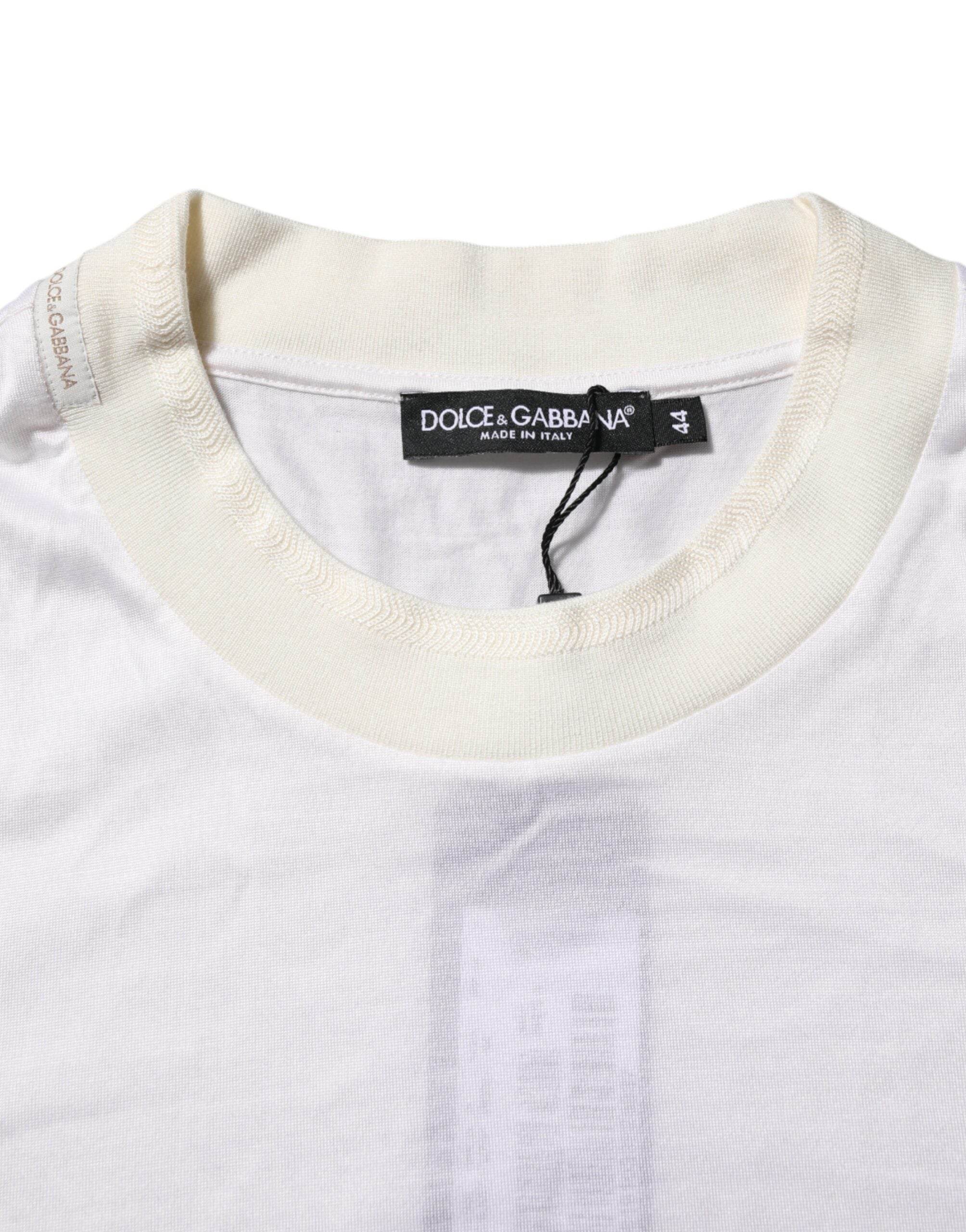 Dolce & Gabbana White Silk Crew Neck Long Sleeves T-shirt - Hilstor