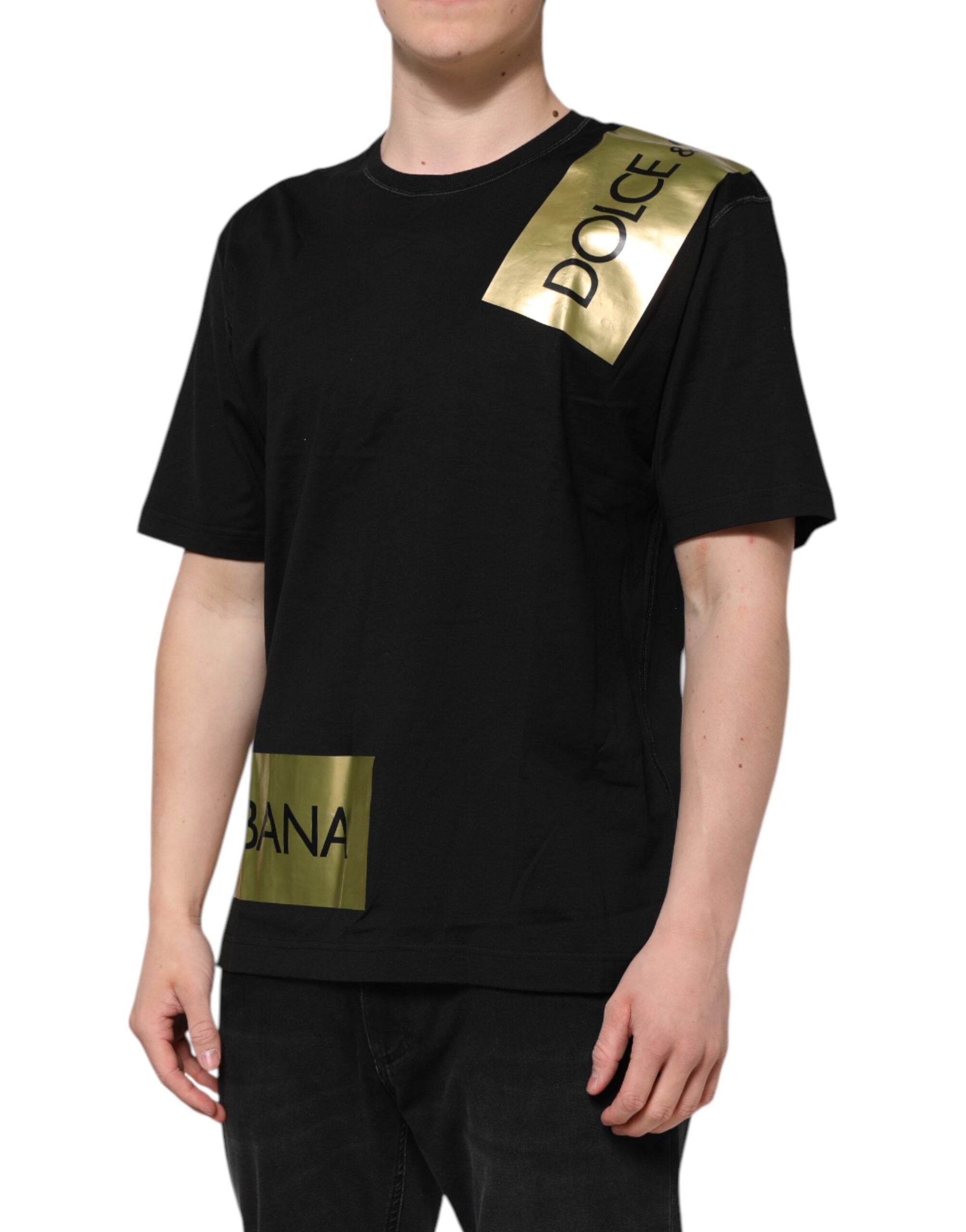Dolce & Gabbana Black Logo Tape Cotton Men Crew Neck T-shirt - Hilstor