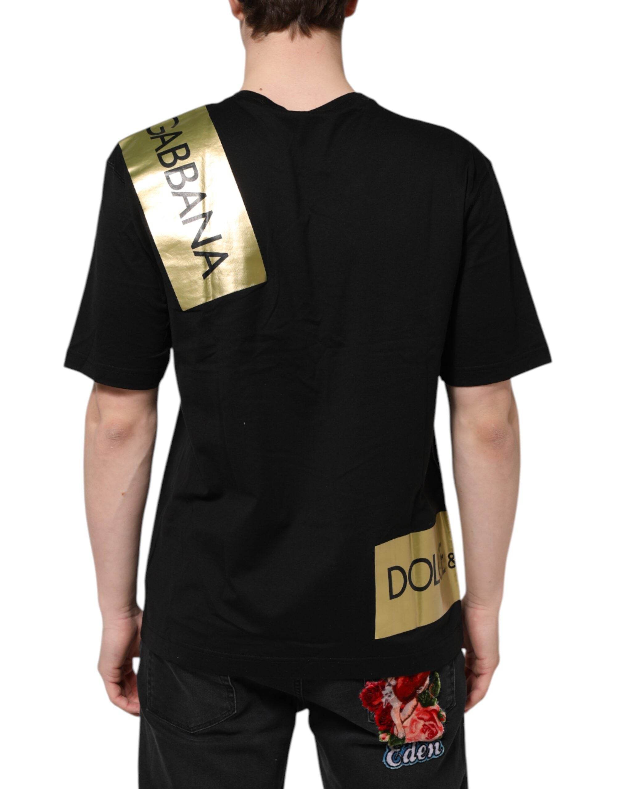 Dolce & Gabbana Black Logo Tape Cotton Men Crew Neck T-shirt - Hilstor