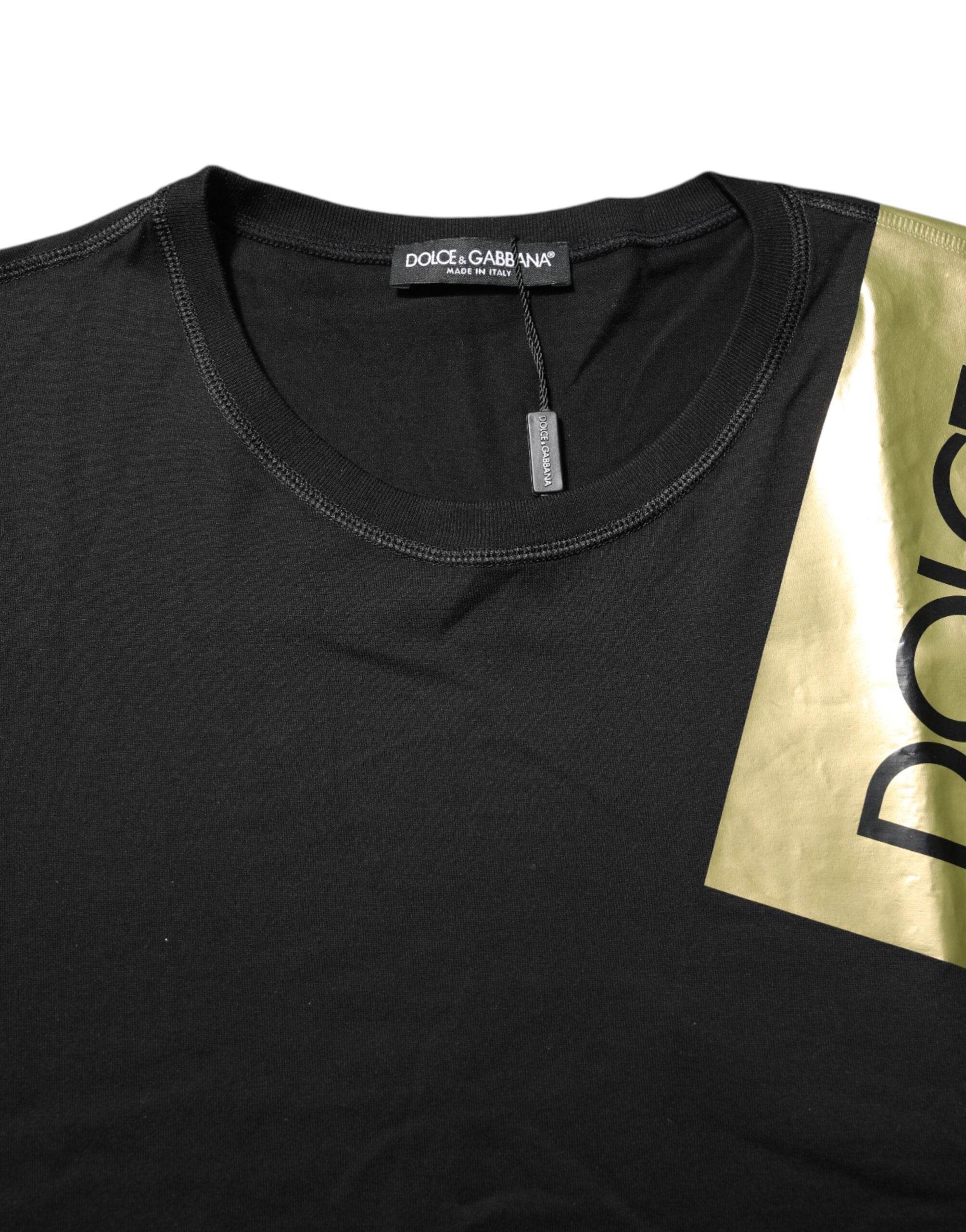 Dolce & Gabbana Black Logo Tape Cotton Men Crew Neck T-shirt - Hilstor