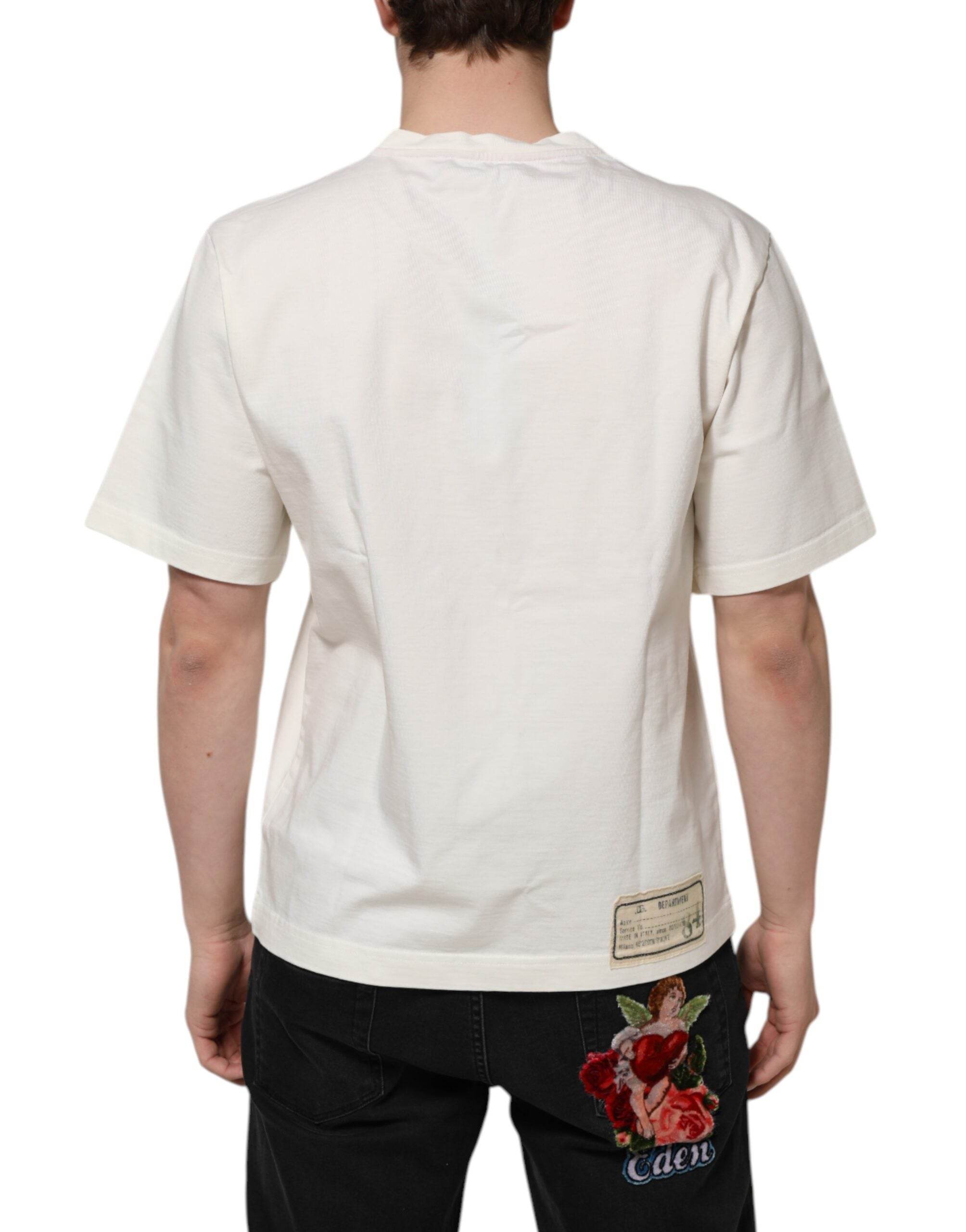 Dolce & Gabbana White Love Peace Cotton Men Crew Neck T-shirt - Hilstor