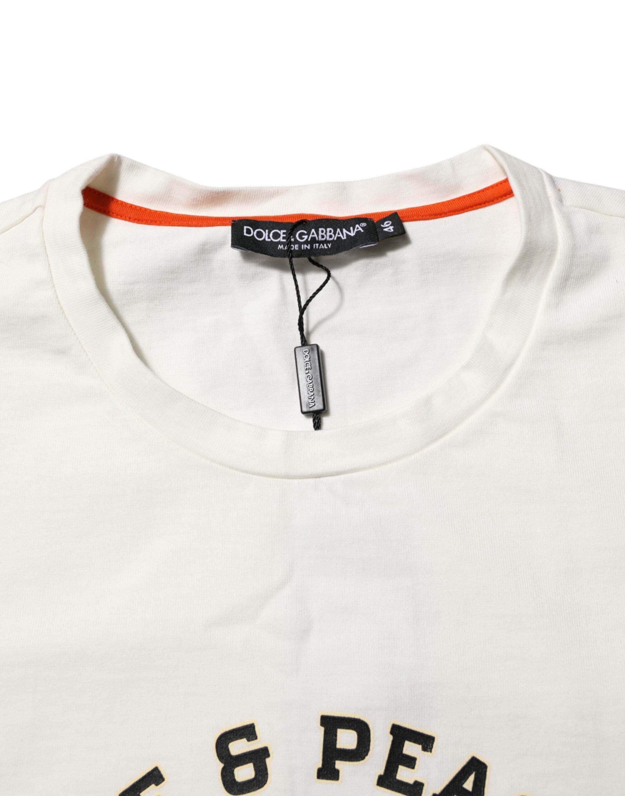 Dolce & Gabbana White Love Peace Cotton Men Crew Neck T-shirt - Hilstor