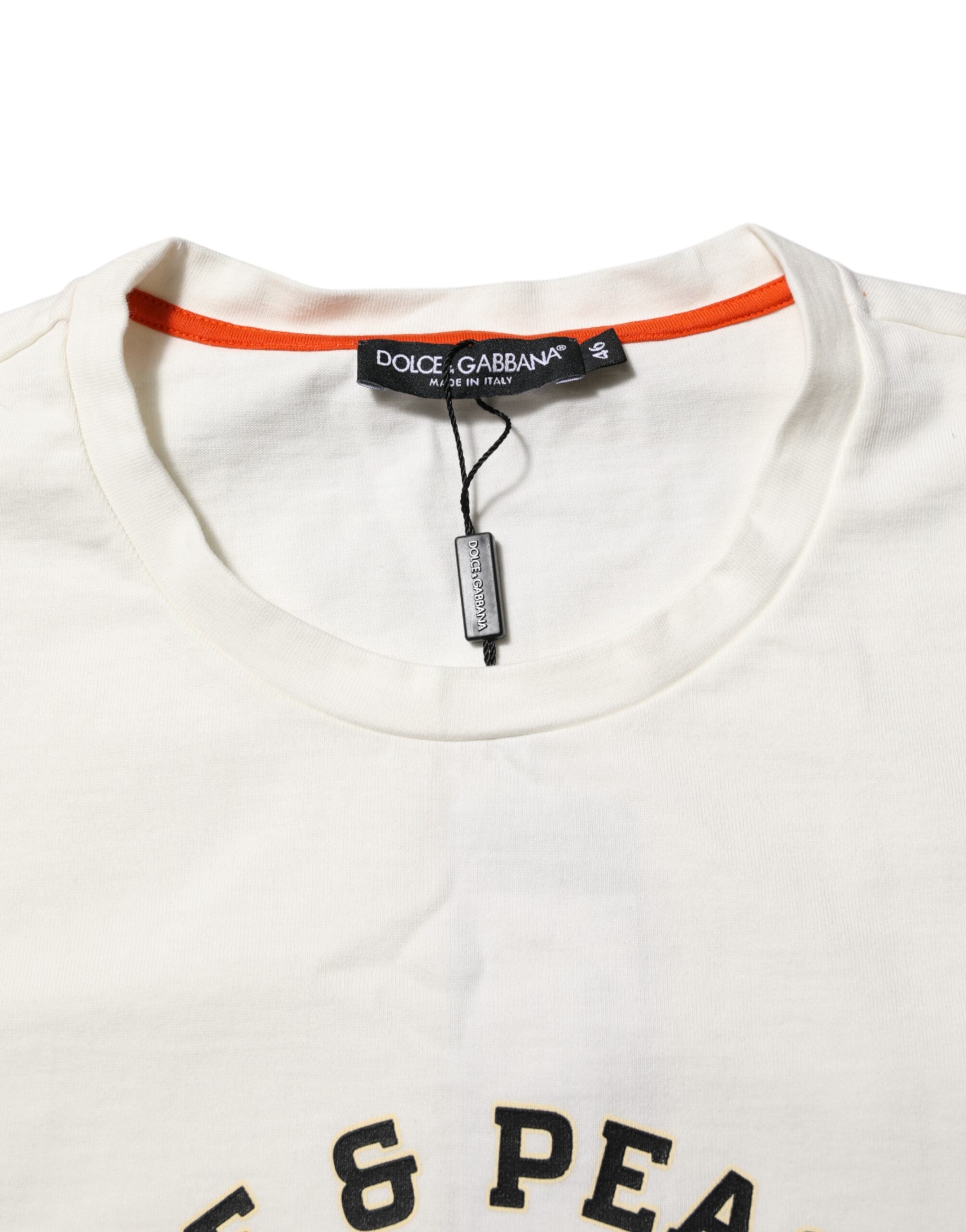 Dolce &amp; Gabbana Vit Love Peace Bomull Herr T-shirt med Rund Hals