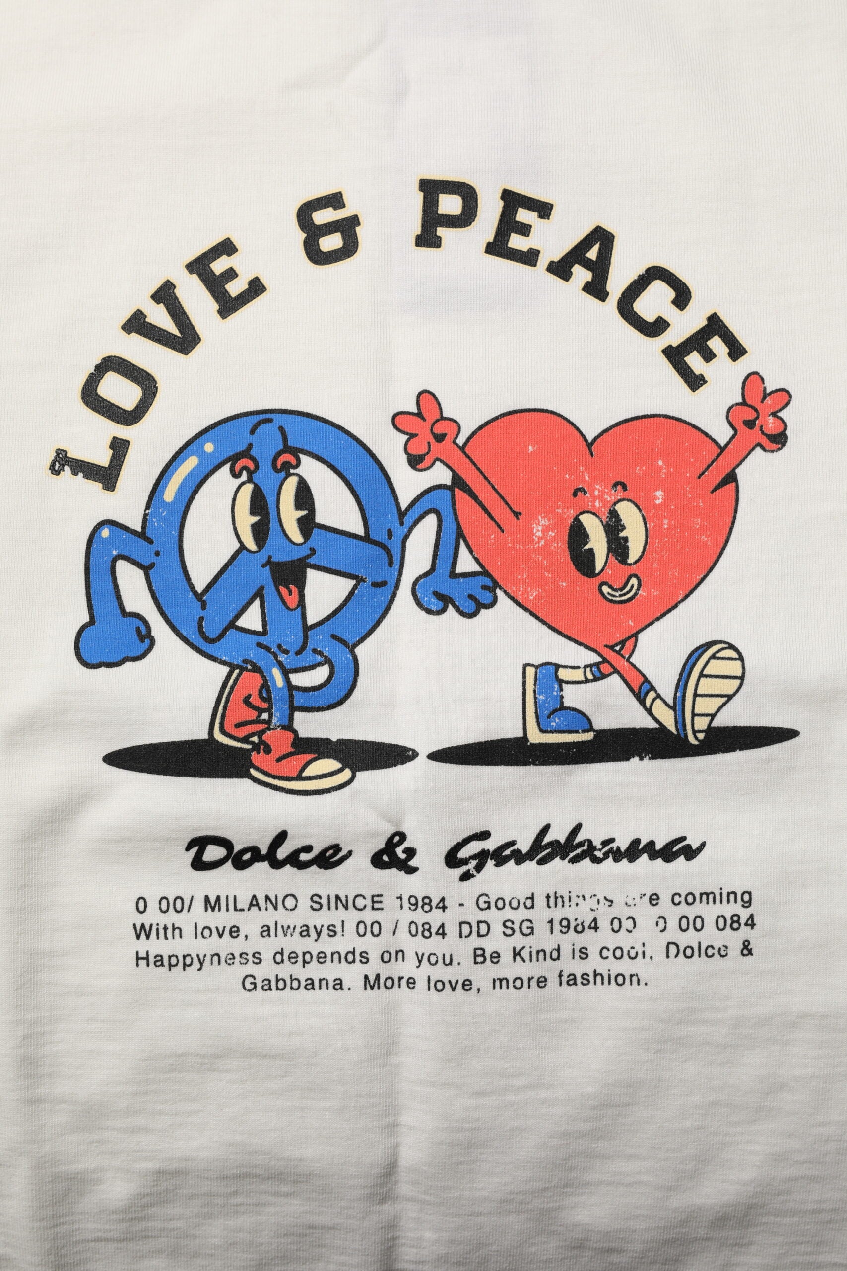 Dolce &amp; Gabbana Vit Love Peace Bomull Herr T-shirt med Rund Hals