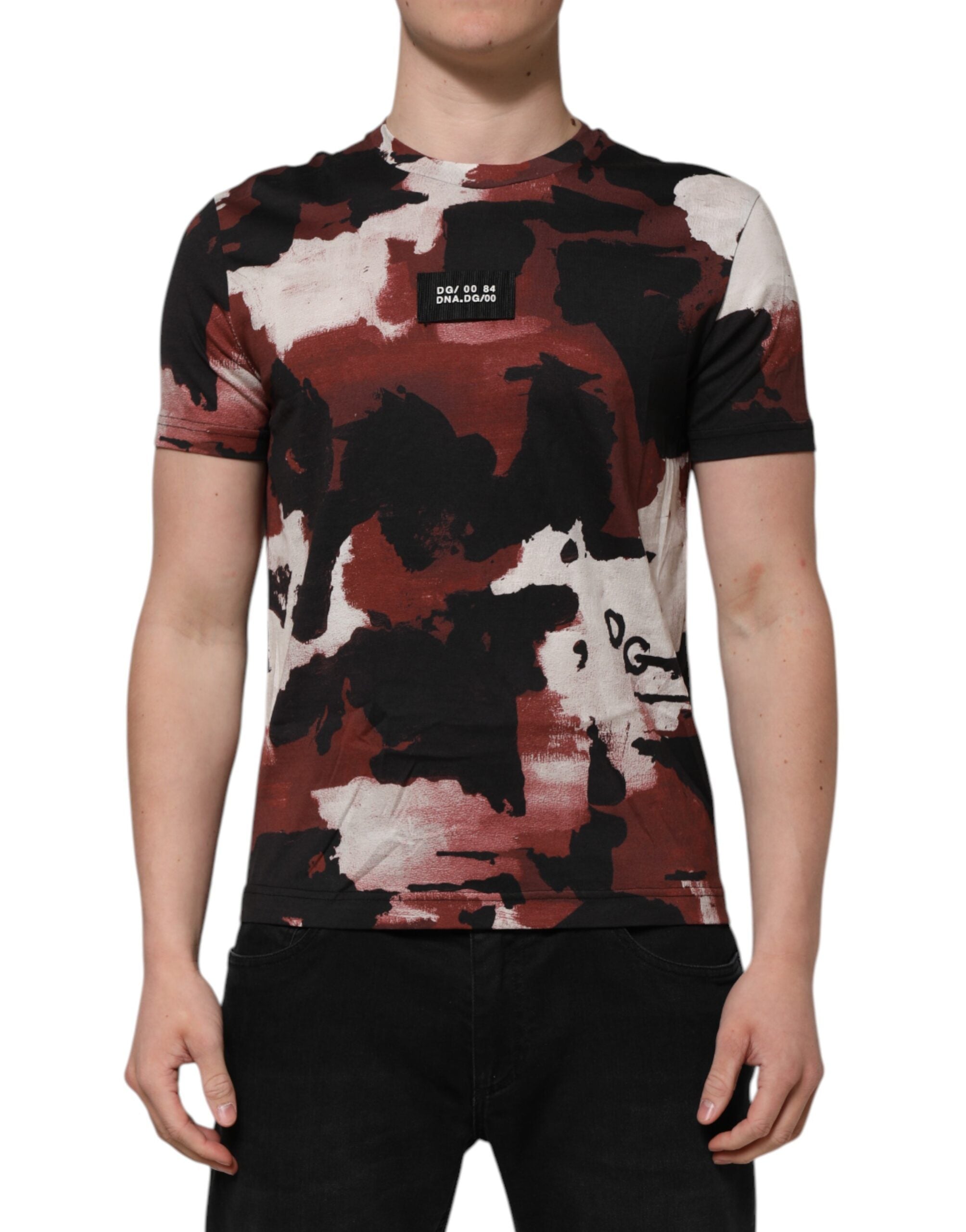 Dolce &amp; Gabbana Multicolor Camouflage Herr T-shirt med rund hals