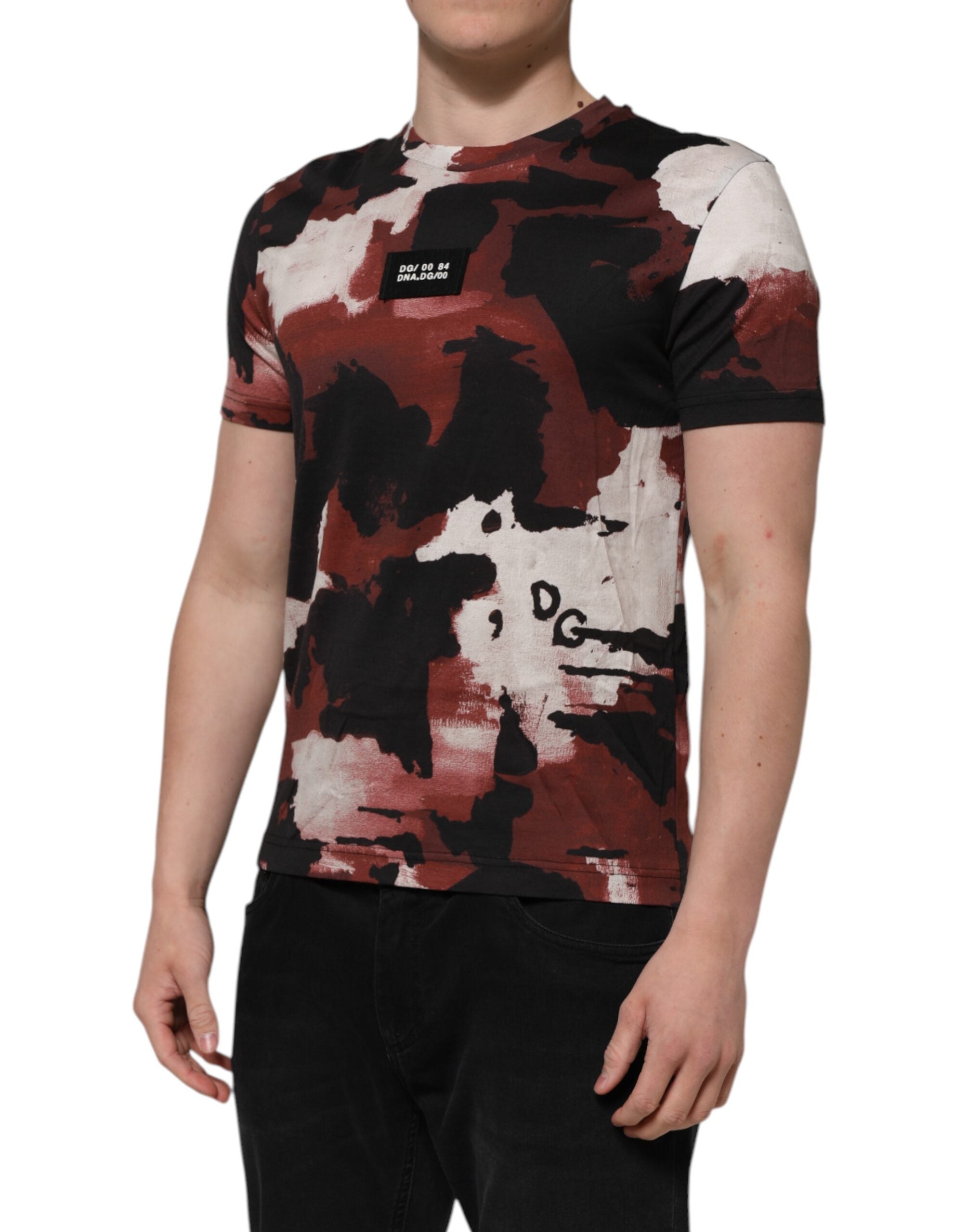 Dolce &amp; Gabbana Multicolor Camouflage Herr T-shirt med rund hals
