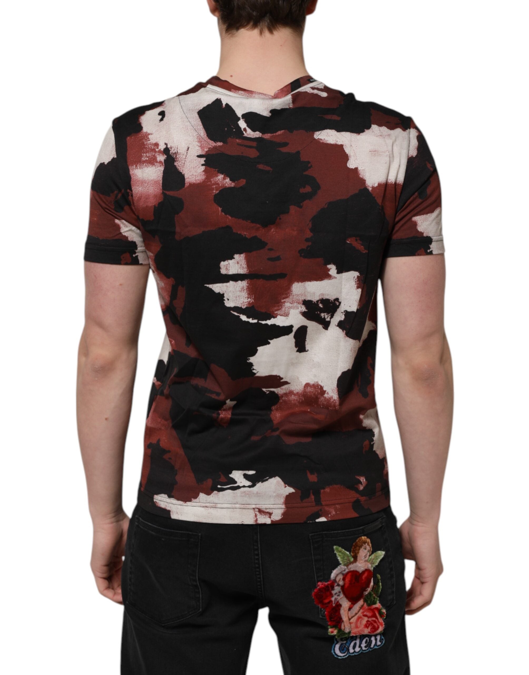 Dolce &amp; Gabbana Multicolor Camouflage Herr T-shirt med rund hals