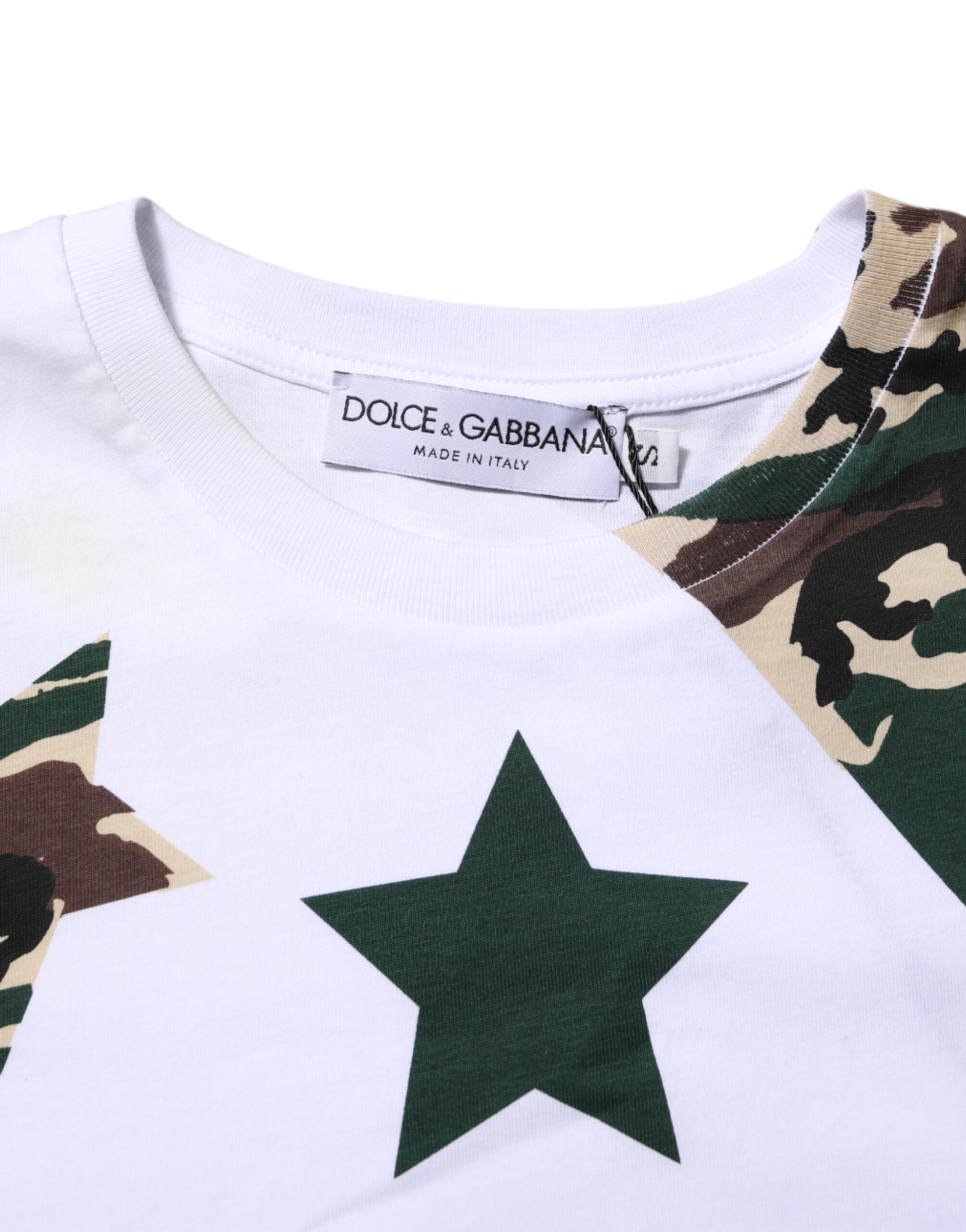 Dolce &amp; Gabbana Vit Kamouflage Bomull Herr T-shirt Med Rund Hals