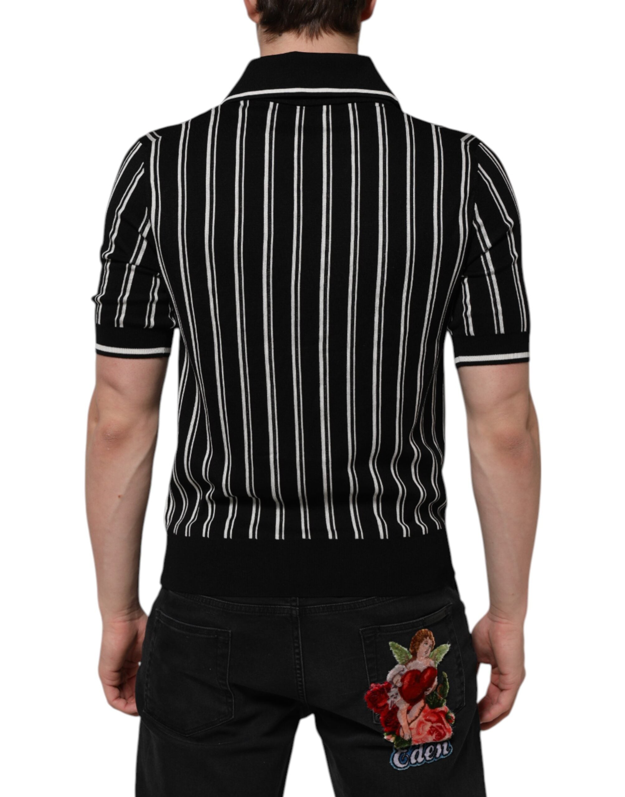 Dolce &amp; Gabbana Black White Stripes Collared Polo T-shirt