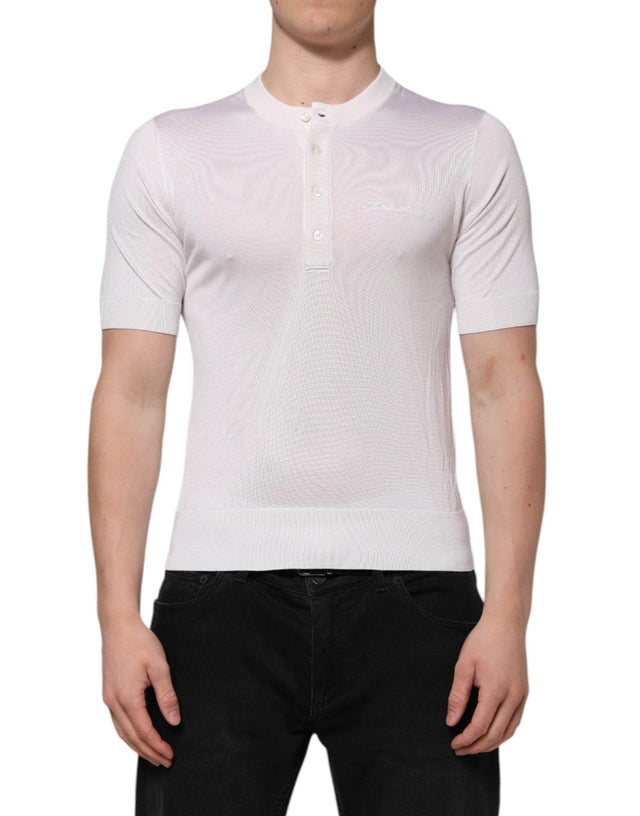 Dolce & Gabbana White Silk Short Sleeves Men Henley T-shirt - Hilstor