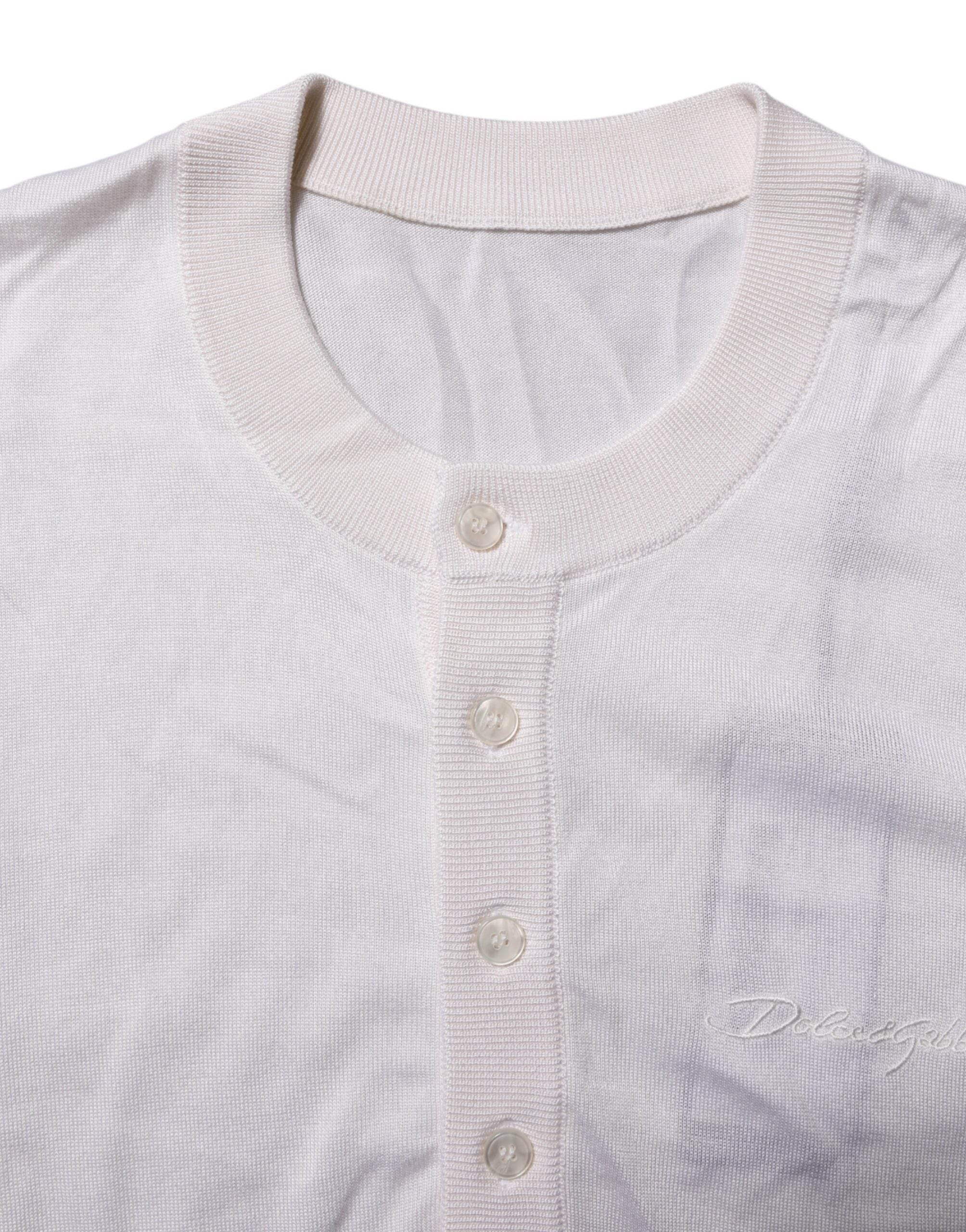 Dolce & Gabbana White Silk Short Sleeves Men Henley T-shirt - Hilstor