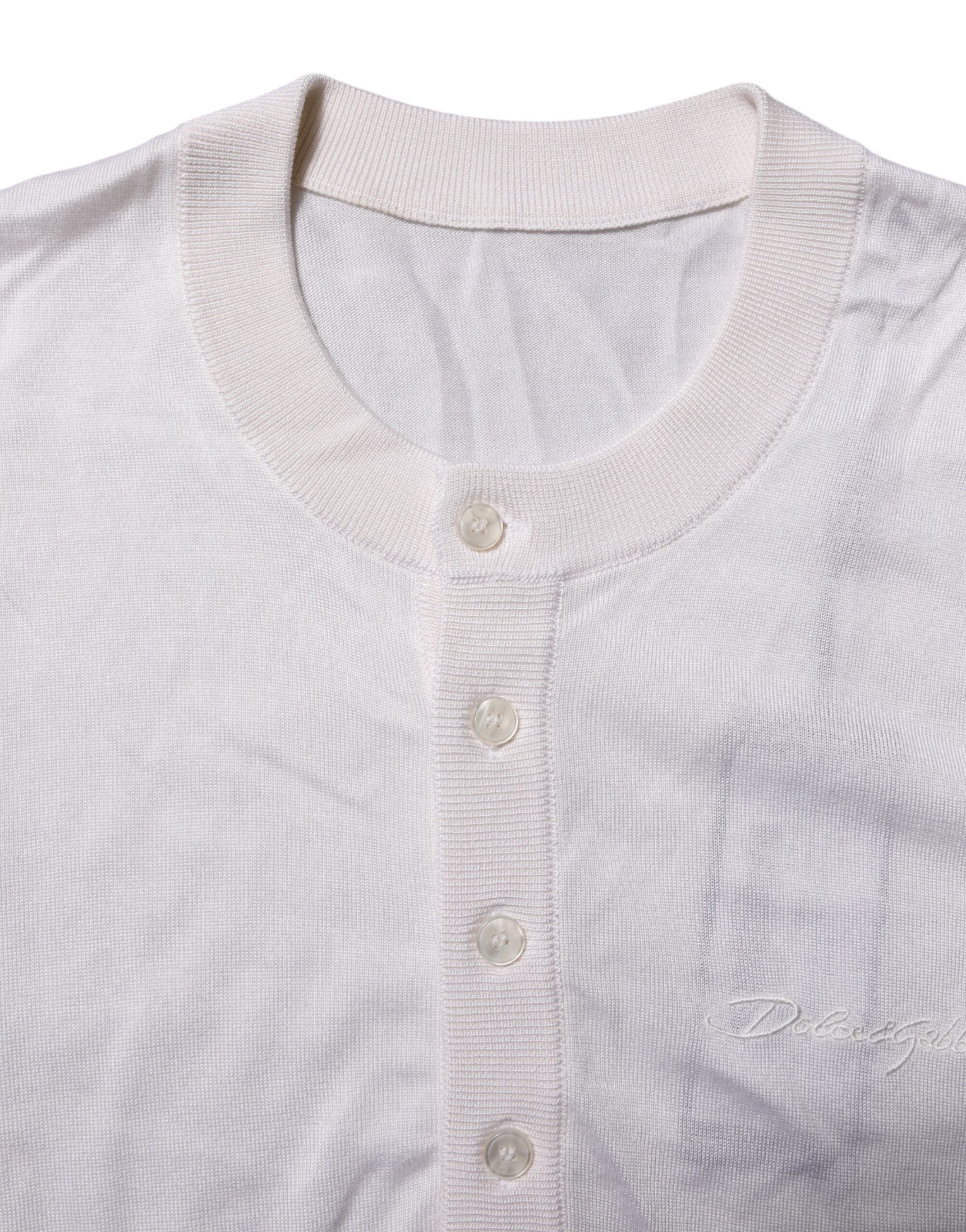 Dolce &amp; Gabbana Hvid Silke Kortærmet Herre Henley T-shirt