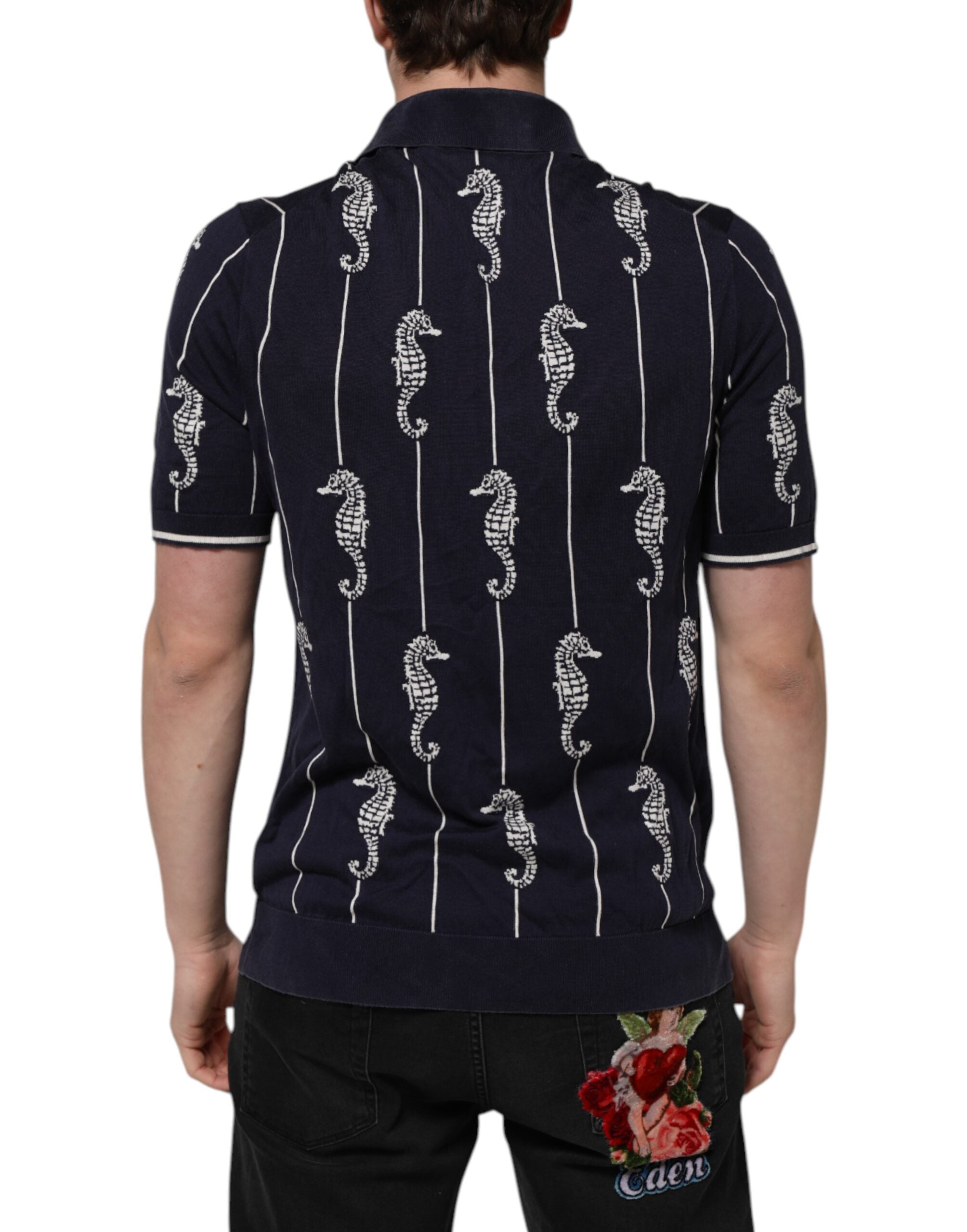 Dolce &amp; Gabbana Dark Blue Sea Horse Collared Polo T-shirt