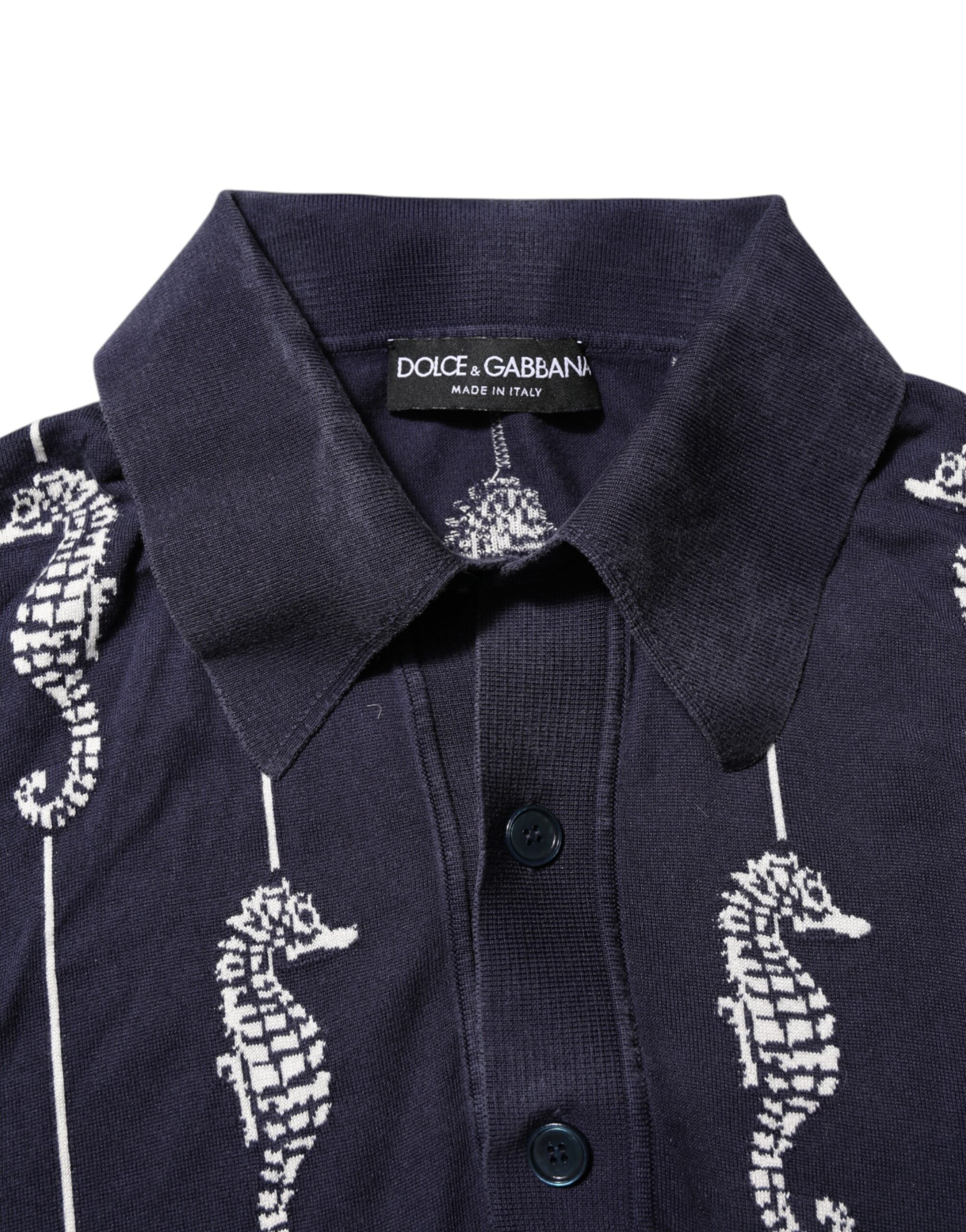 Dolce &amp; Gabbana Dark Blue Sea Horse Collared Polo T-shirt
