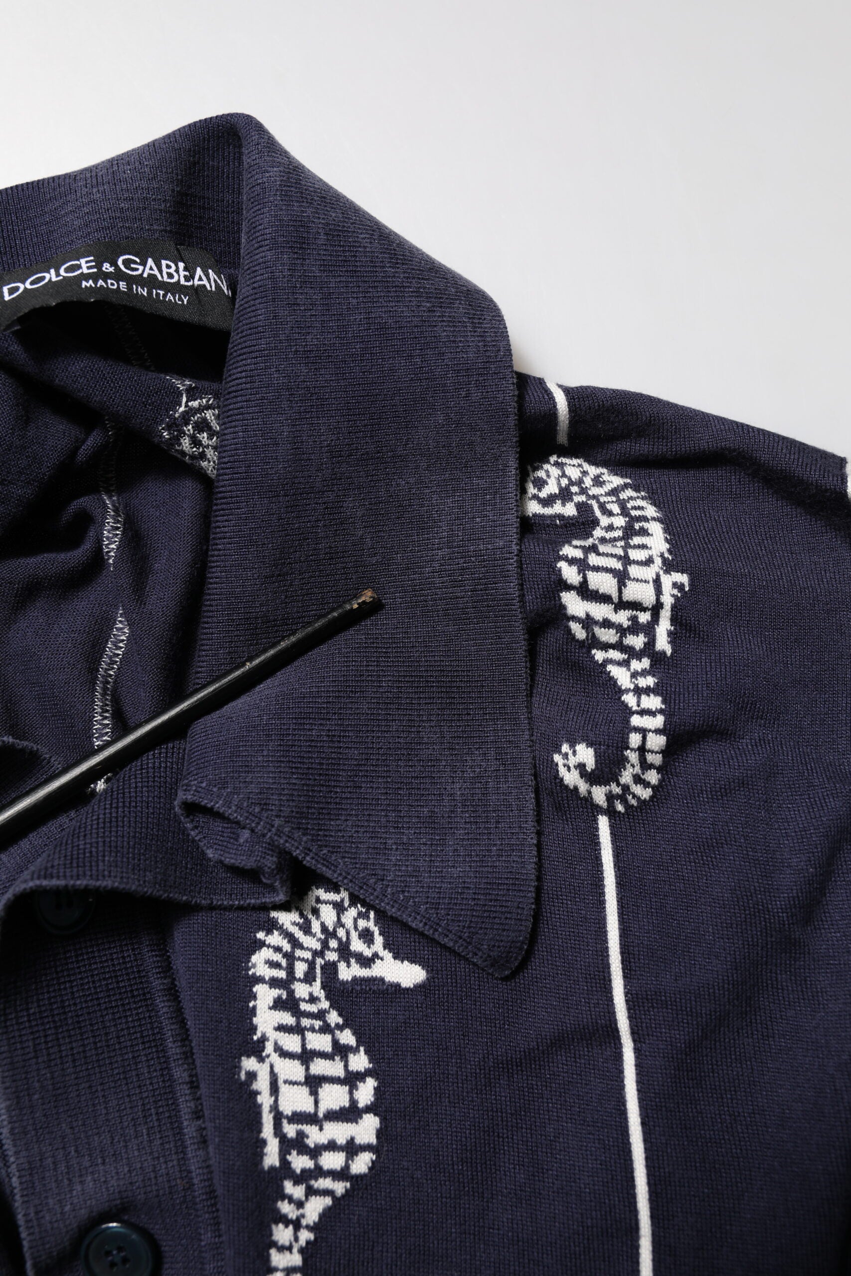 Dolce &amp; Gabbana Dark Blue Sea Horse Collared Polo T-shirt