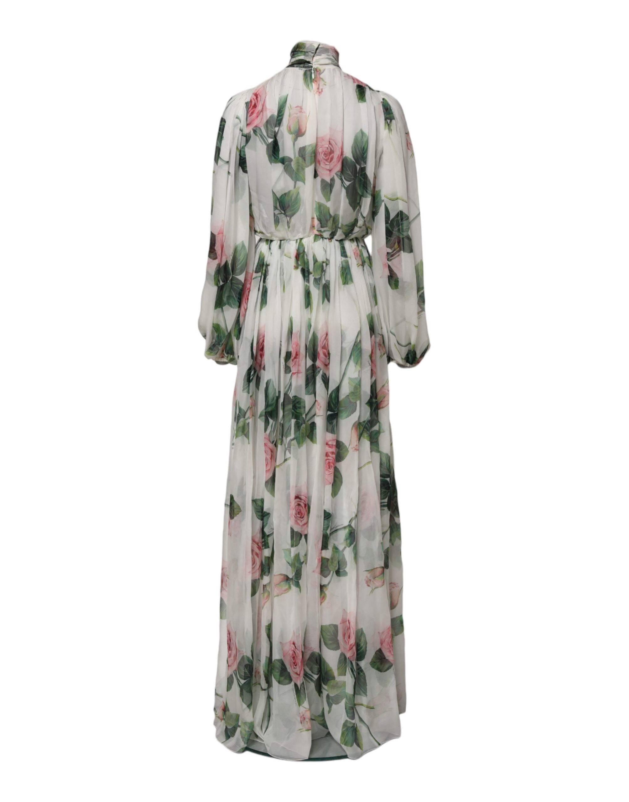 Dolce &amp; Gabbana Hvid Blomsterroser Silke Maxi Lang Kjole