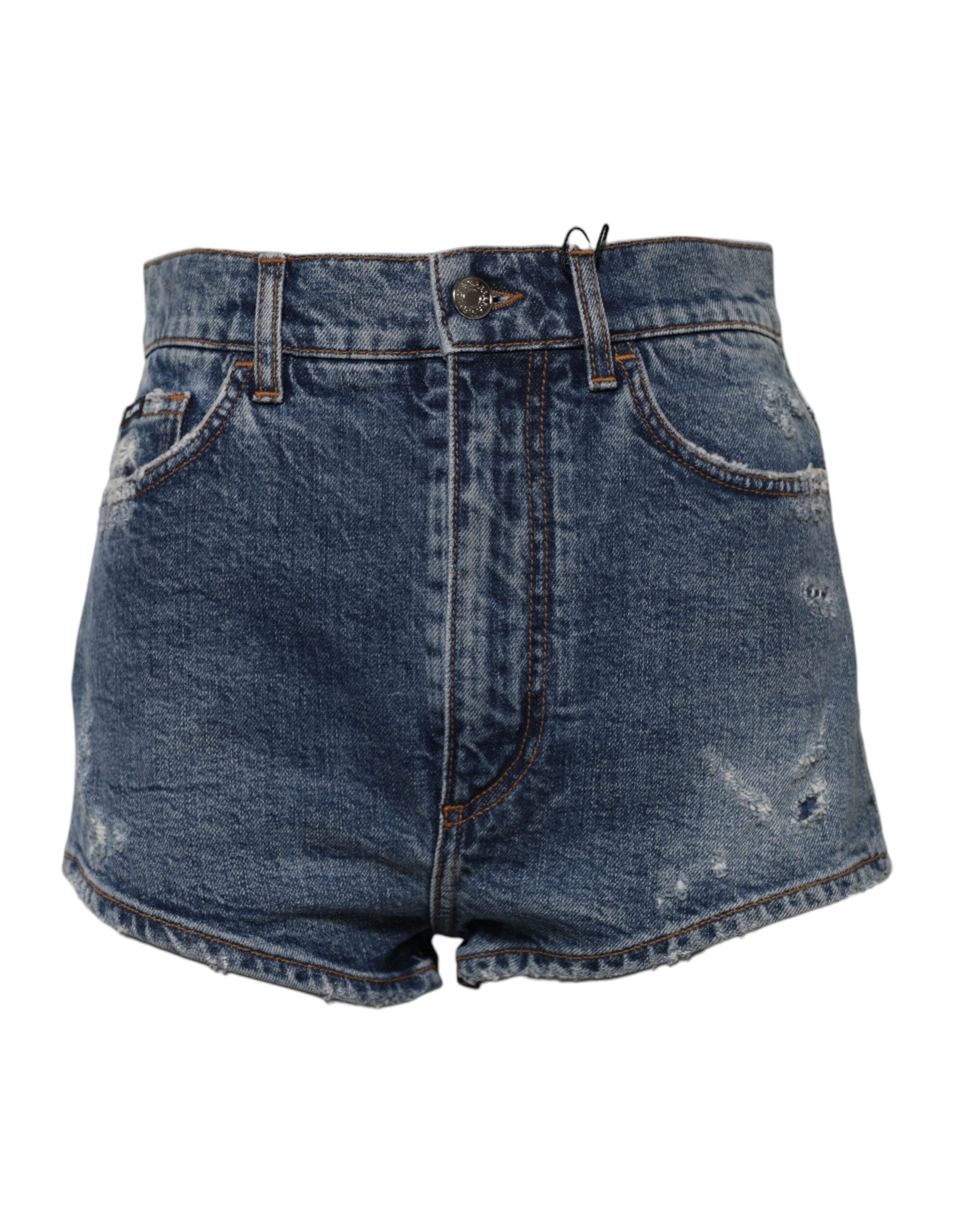 Dolce &amp; Gabbana Blå Tattered Denim Bomuld Hotpants Shorts