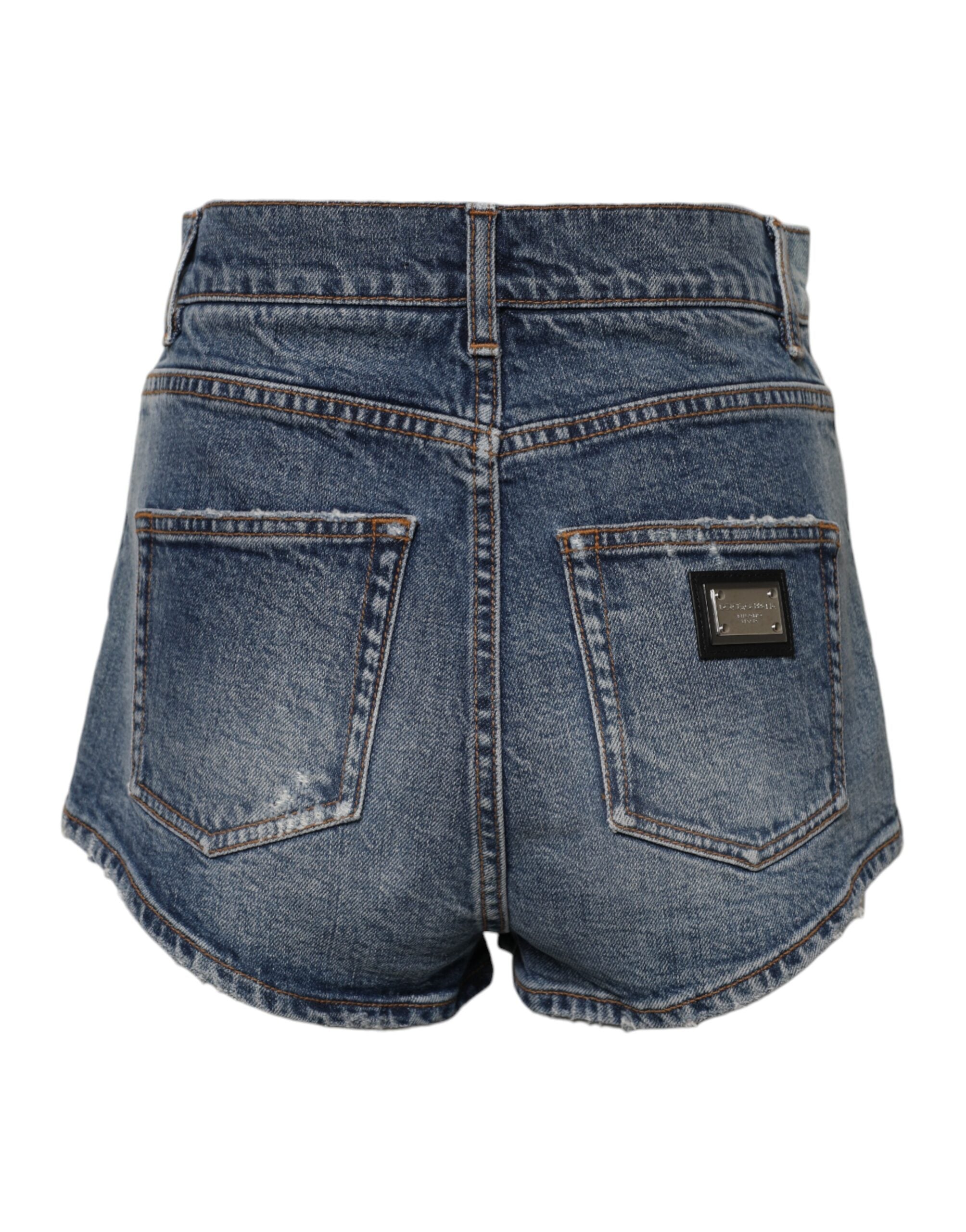 Dolce &amp; Gabbana Blå Tattered Denim Bomuld Hotpants Shorts
