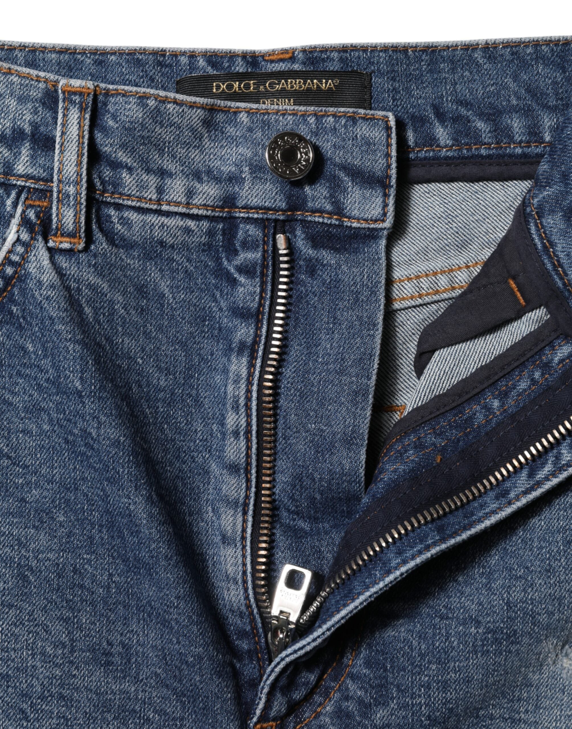 Dolce &amp; Gabbana Blå Tattered Denim Bomuld Hotpants Shorts