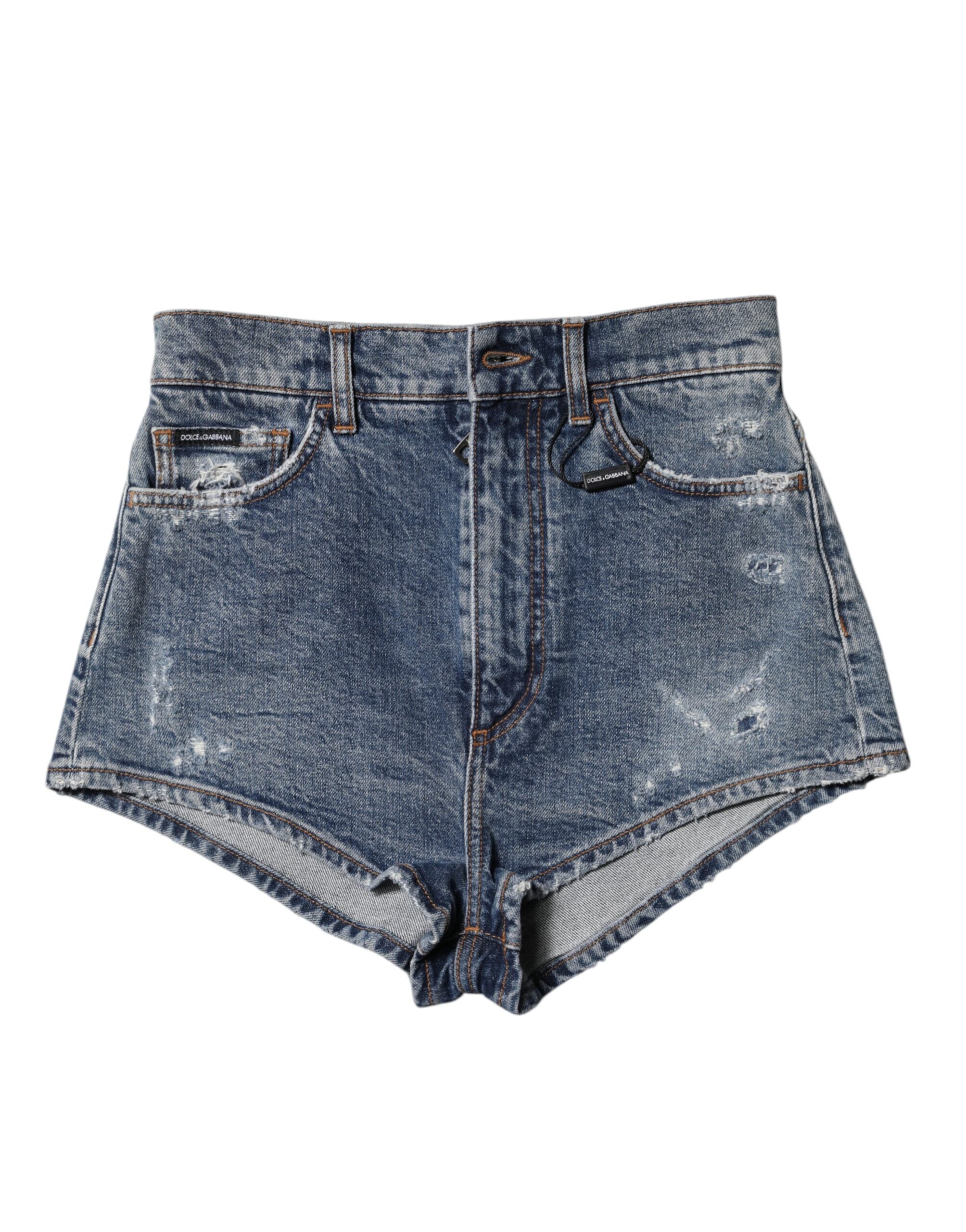 Dolce &amp; Gabbana Blå Tattered Denim Bomuld Hotpants Shorts