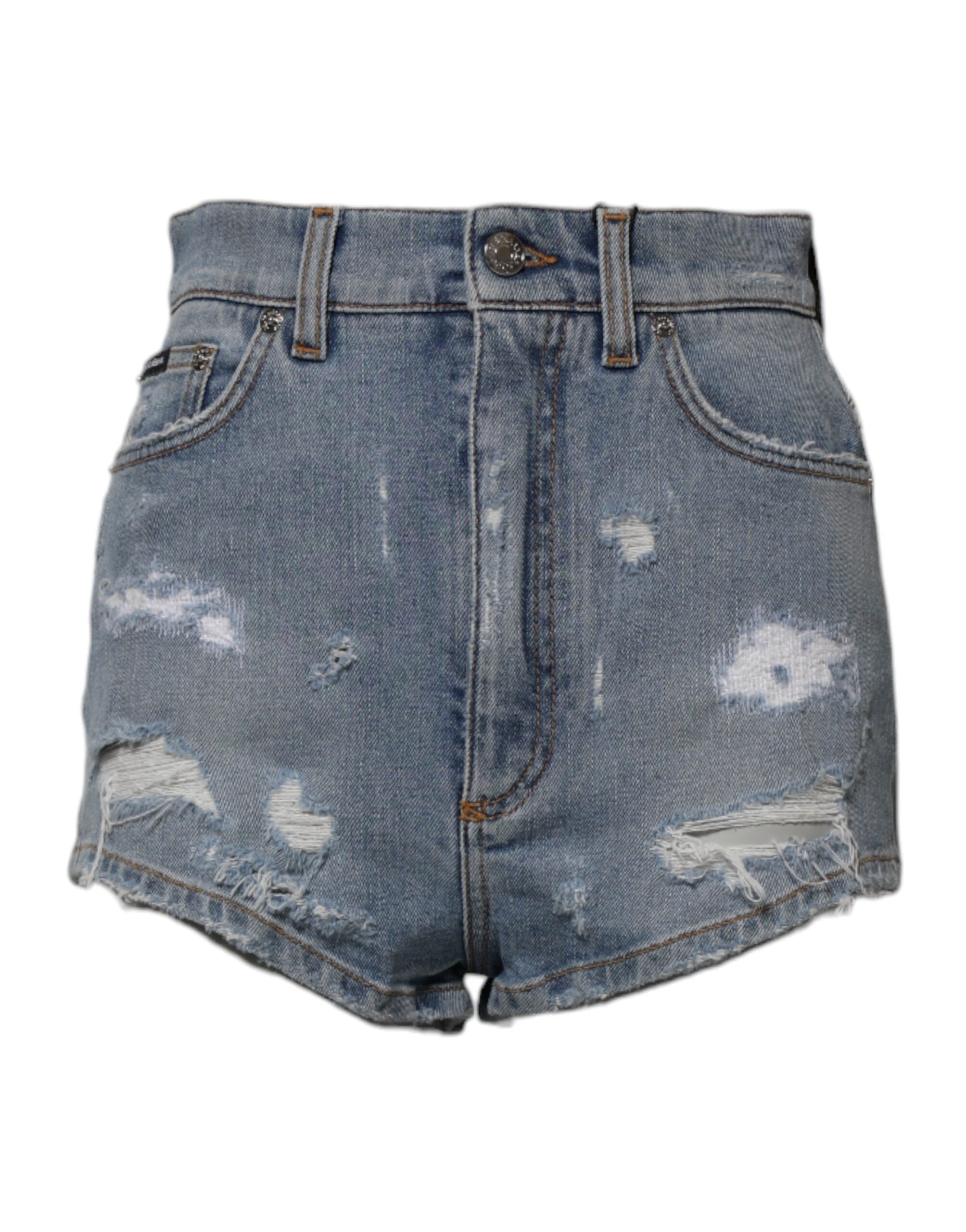Dolce &amp; Gabbana Blå Tattered Denim Bomuld Hotpants Shorts
