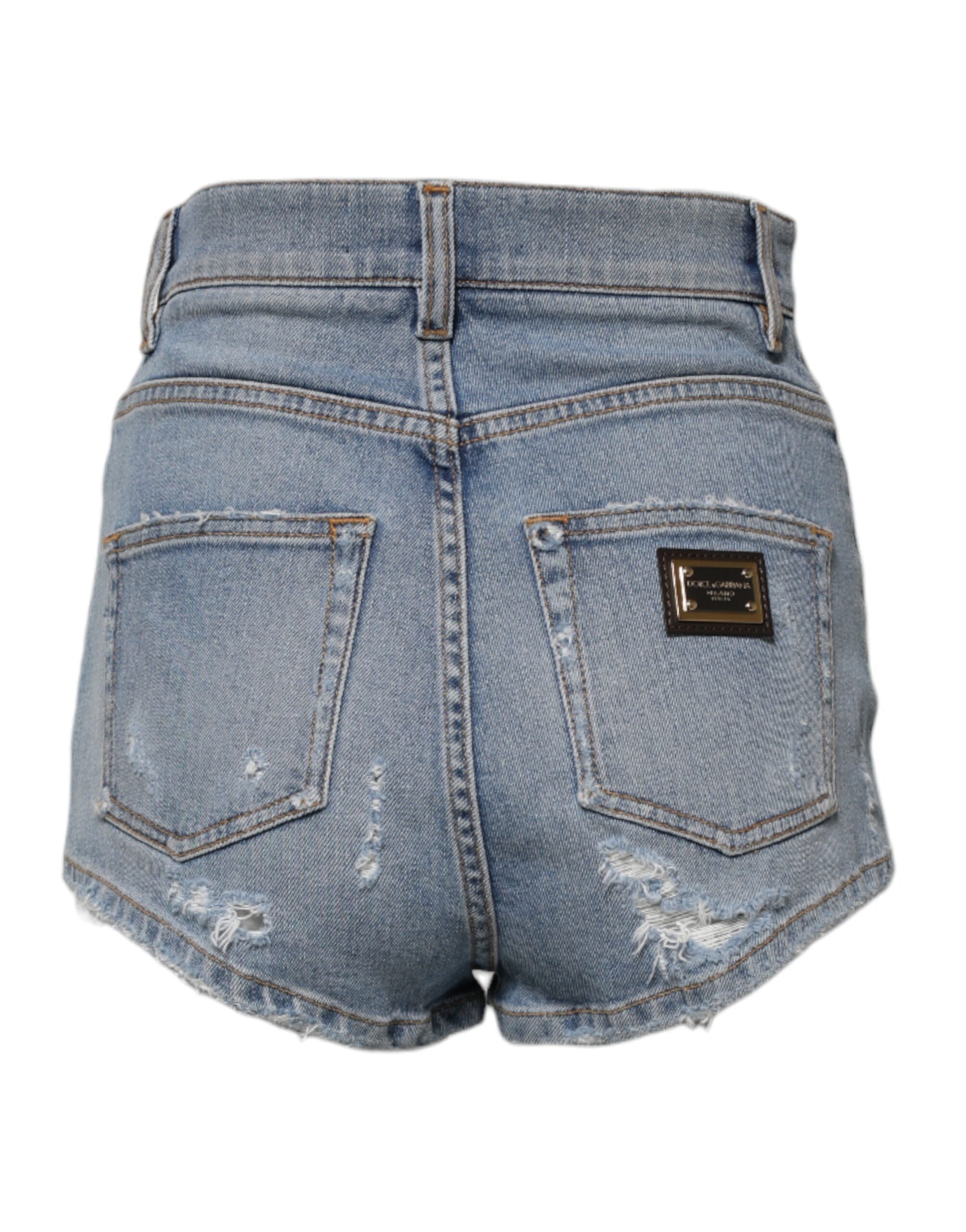 Dolce &amp; Gabbana Blå Tattered Denim Bomuld Hotpants Shorts