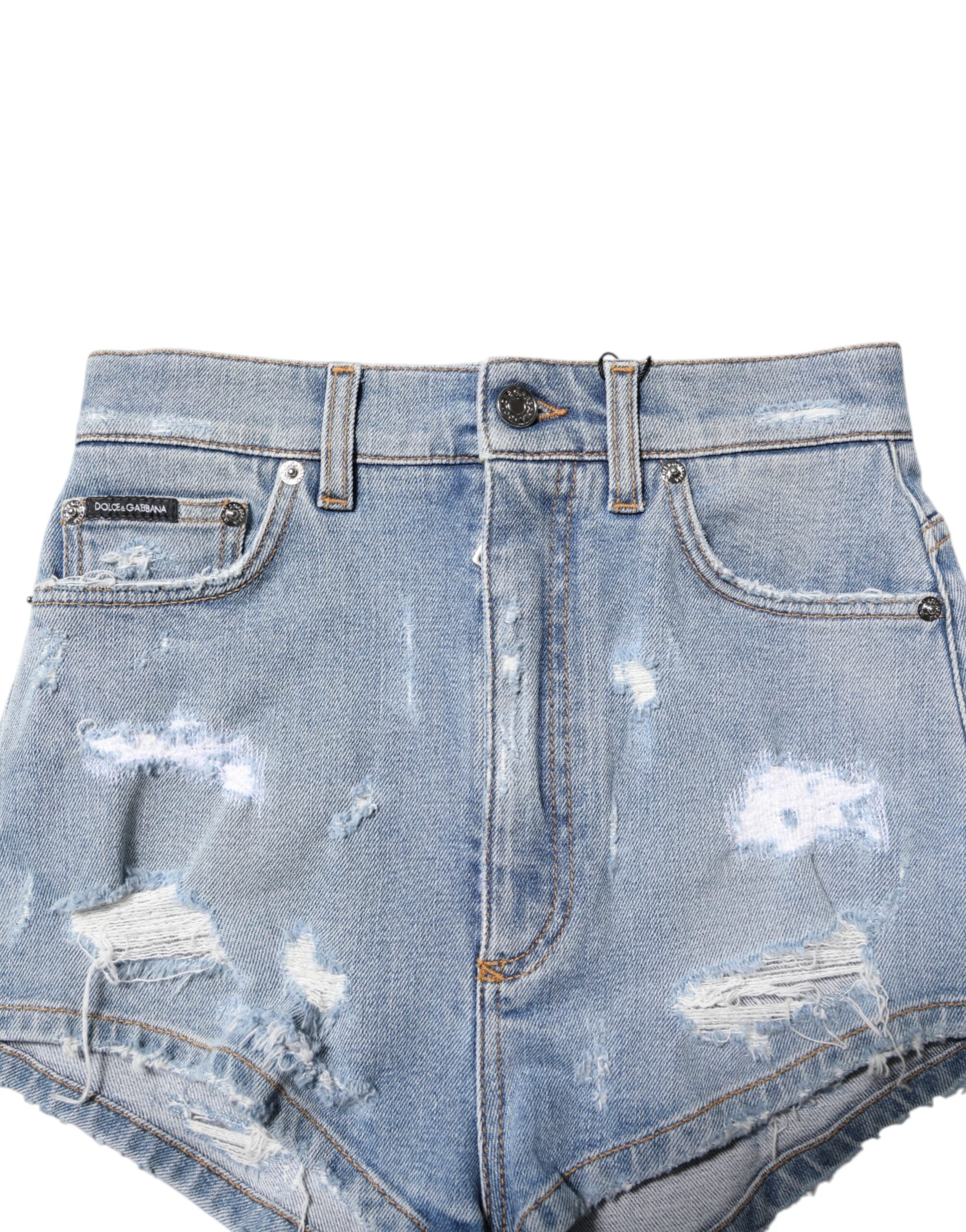 Dolce &amp; Gabbana Blå Tattered Denim Bomuld Hotpants Shorts